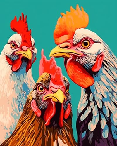 Tucocoo Bumbers - Pintura de animales de granja para adultos, pintura acrílica por números, pintura acrílica, lienzo, decoración de cocina, gallo,