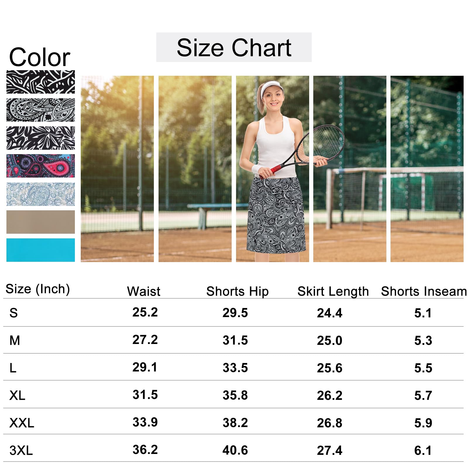 Jupe mi-longue pour femme avec poches, jupe midi avec short intégré, jupe de golf, de tennis pour un style décontracté