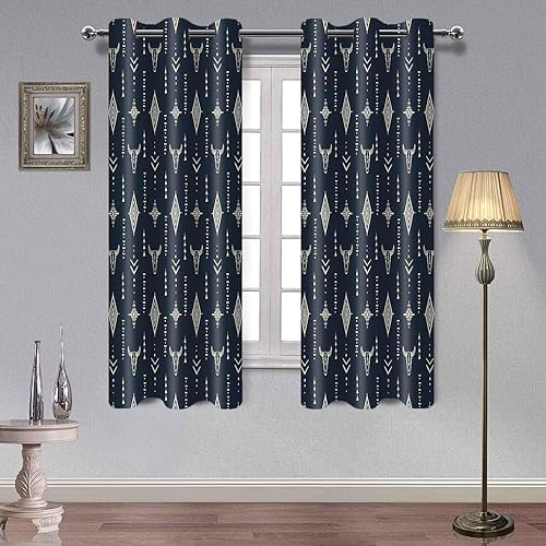 Miniatura 7 de AHBEWIN CLLSAH594 - Paneles de cortina para ventana con estampado azteca tribal, paquete de 2 unidades, diseño azteca con diseño de calavera de toro