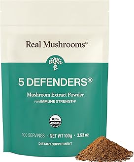 Real Mushrooms 5 Defenders Mushroom Complex Powder – Organic Mushrooms Extract from Chaga, Reishi, Turkey Tail, Maitake & Shiitake Mushroom Blend for Wellness Support with Beta Glucans - 100 Servings
