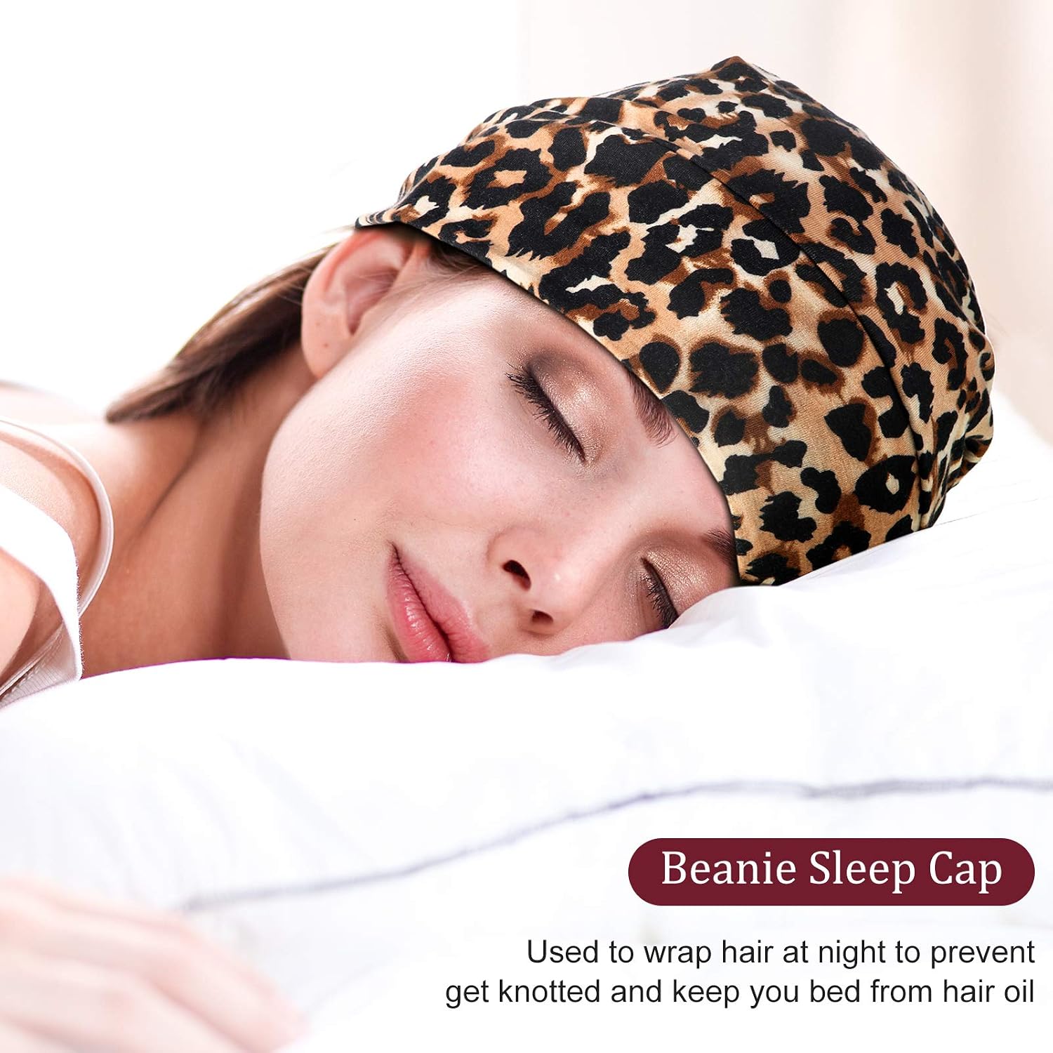 2 Pieces Sleep Caps, Satin Lined Sleeping Beanie Hat Bonnet Hair Cover Night Hair Cap for Women