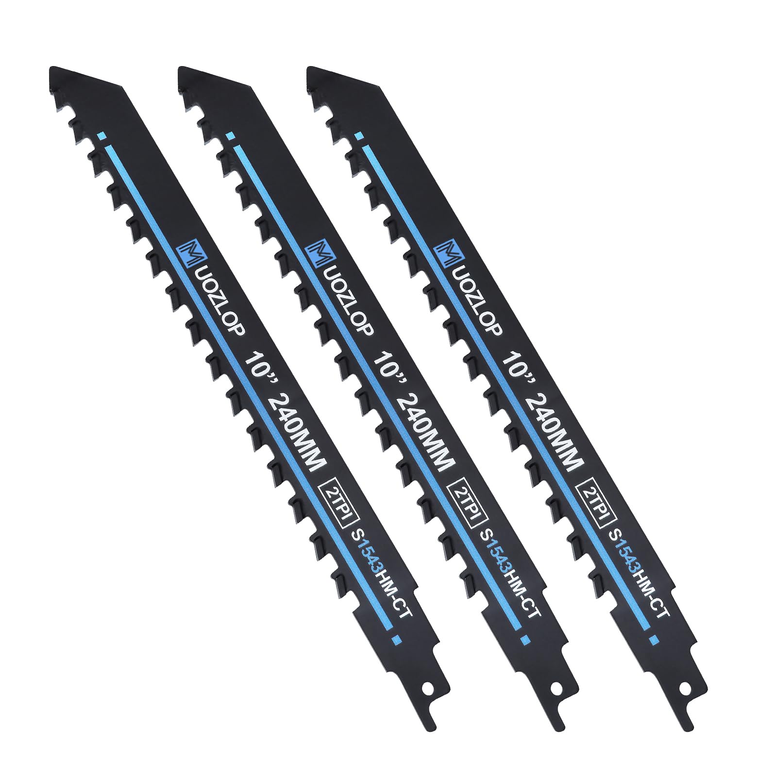 MUOZLOP 10 inch(240mm) Masonry Reciprocating Saw Blades,2TPI Carbide Saw Blade strong teeth for Cutting Brick, Cement Composite Panel,3 Pack(3, 240mm/2TPI)