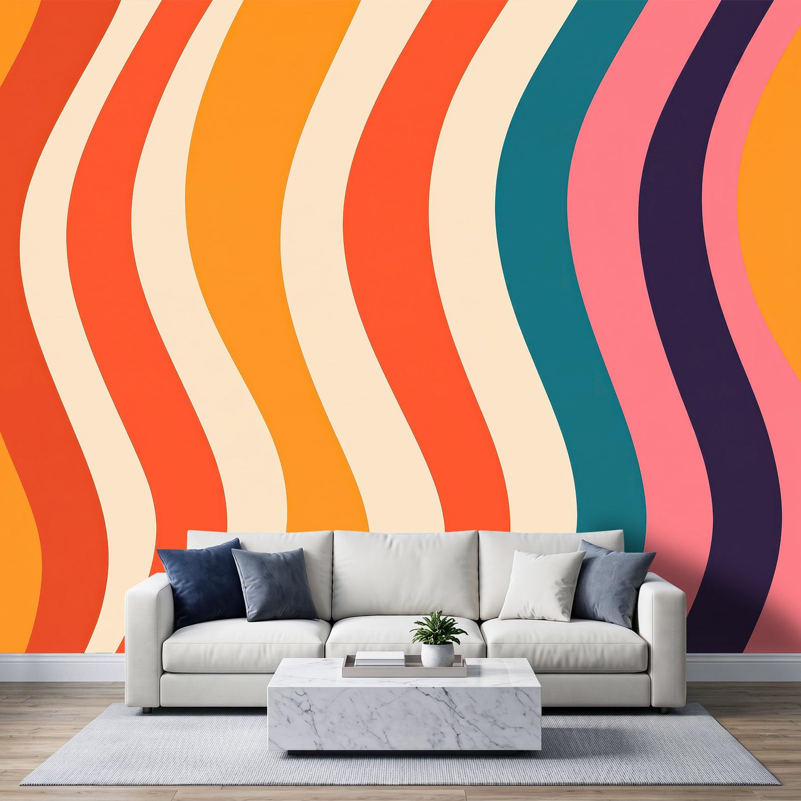 Tapeta ścienna 3D Panoramiczna włóknina minimalistyczne abstrakcyjne fale geometryczne tapeta ścienna gobelin dekoracyjny, obrazy ścienne do salonu, dekoracja ścienna, 500 x 280 cm, kolor