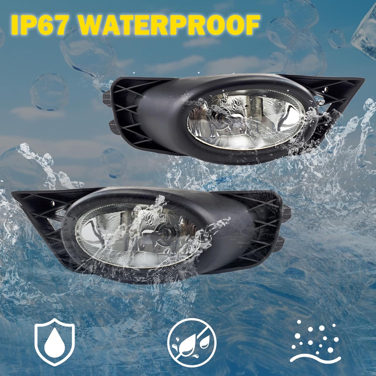 Bona Fog Lights Compatible with 2009 2010 2011 Honda Civic 4 Door Sedan with H11 12V 55W Bulbs and Wiring Harness (Clear Lens)