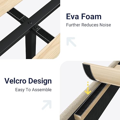 Miniatura 7 de Allewie Base de cama de plataforma tamaño Queen con cabecera geométrica con respaldo de alas, cama tapizada bohemia con soporte de listones de