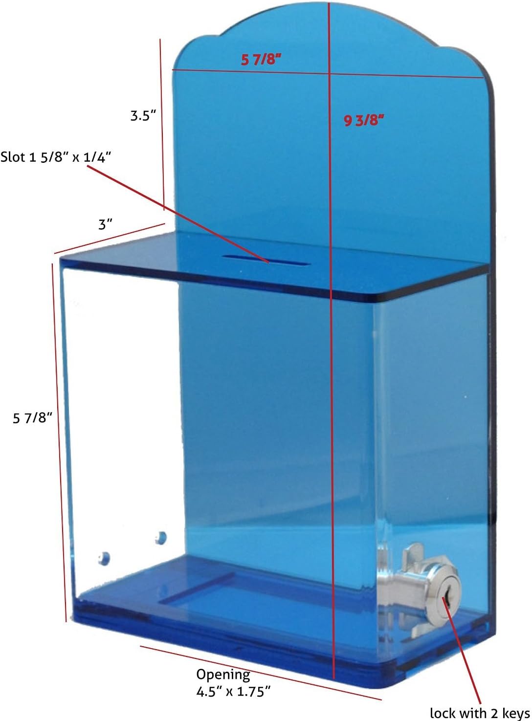 Acrylic Donation Suggestion collection Box For Fundraising Wall mounted Or Retail Countertop Tip Box with curved edges back wall display area 10 x 6 inches, Lock With set of keys (Neon Orange)