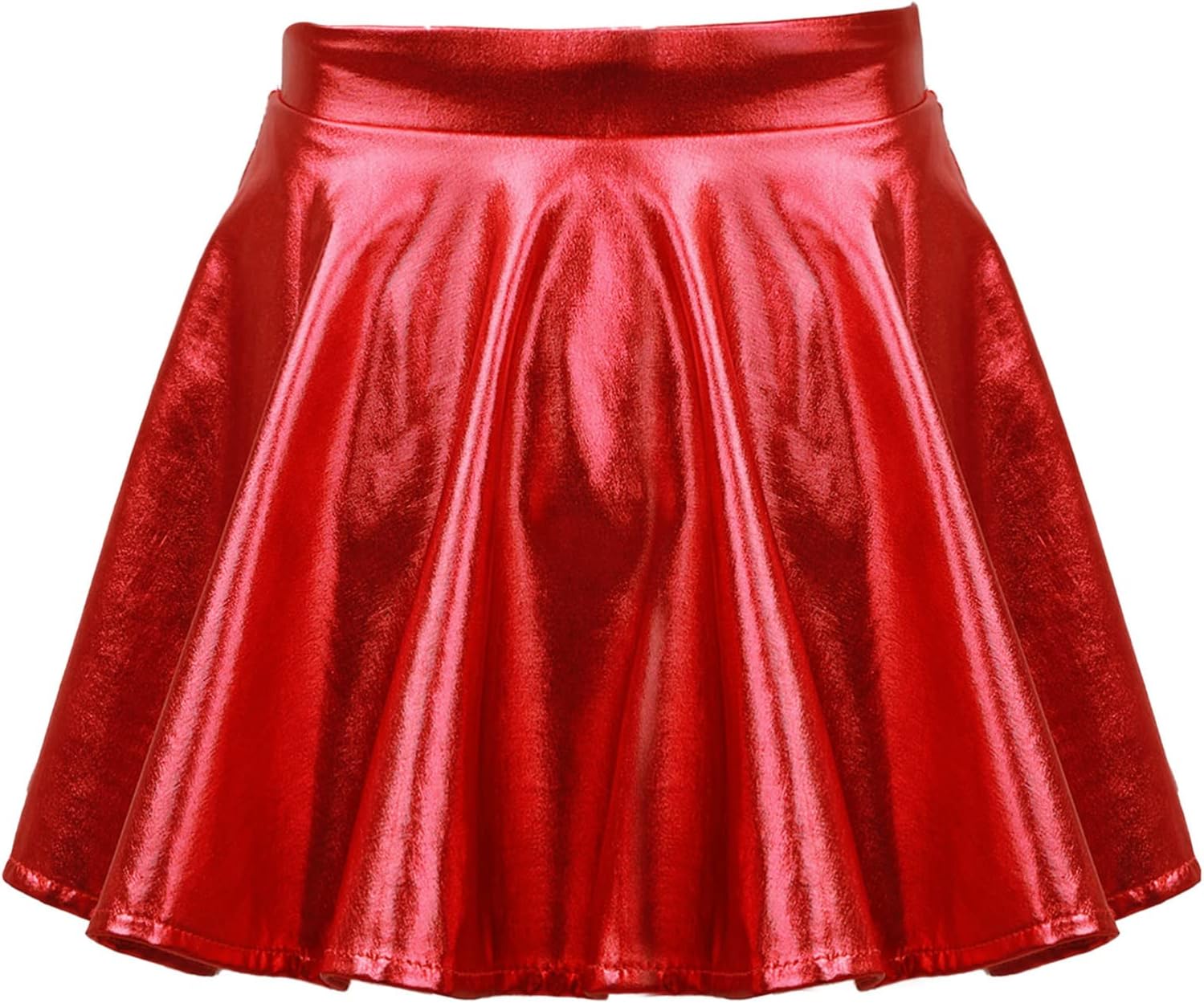 Kids Girls Shiny Metallic Pleated Mini Skirt Stretchy Dance Skater Scooter Skirt Gymnastic Activewear Red 6