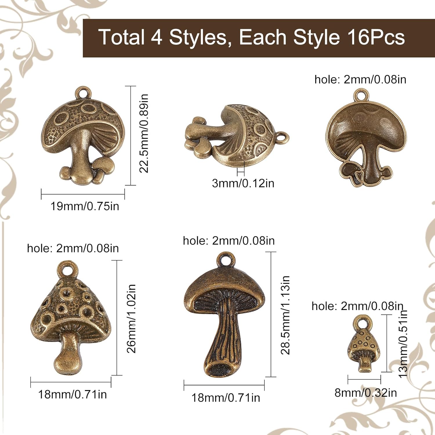 SUNNYCLUE 1 Box 64Pcs Mushroom Charms Mushrooms Charms Antique Bronze Cute Magic Plants Tiny Small Alloy Pendants for Jewelry Making DIY Necklace Earrings Bracelets Craft Supplies - Image 2