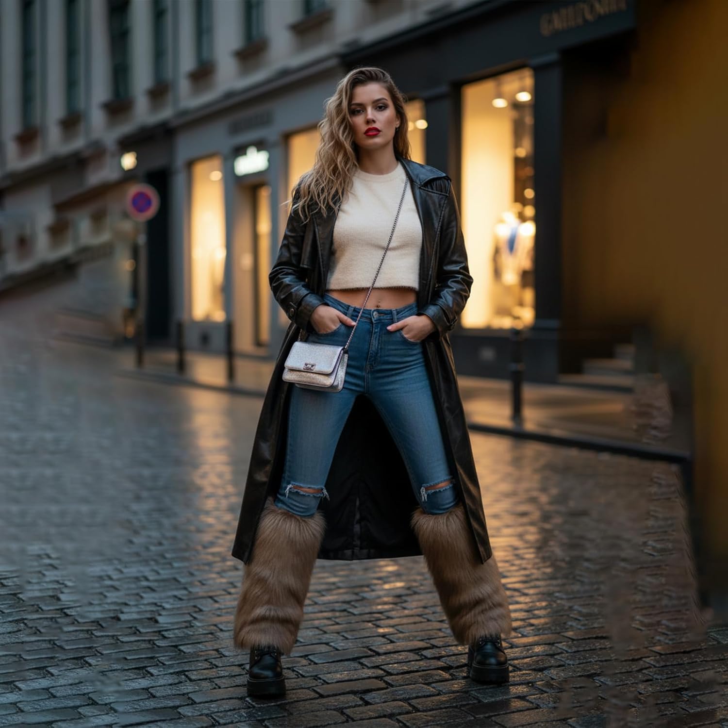 WMG Furry Faux Fur Leg Warmers For Women Fur Long Boot Covers Fluffy and Stretchy Leg Warmers For Christmas Cosplay - Image 3