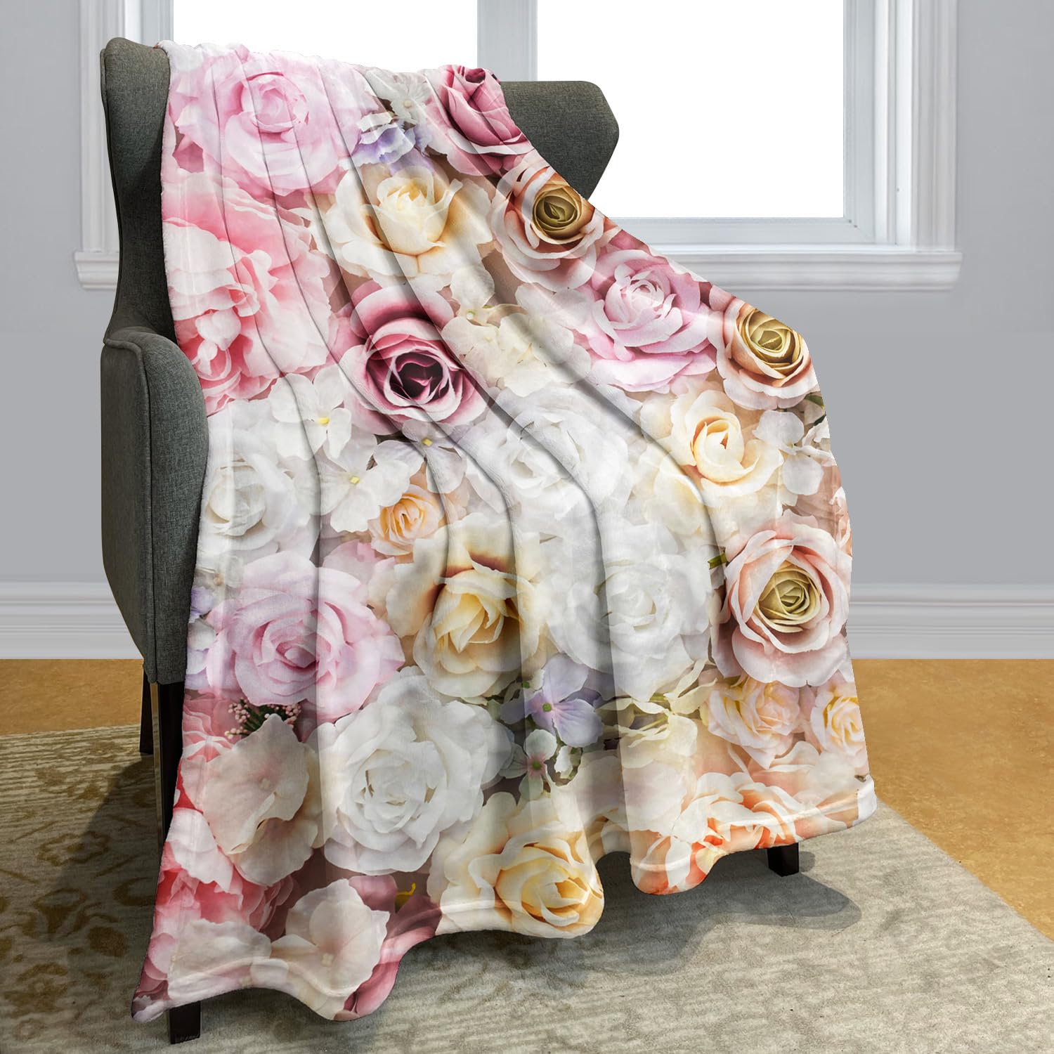 YISUMEI Bedruckte Kuscheldecke Bunt Rosen Decke Flauschig Weich Fleecedecke 150x200 cm