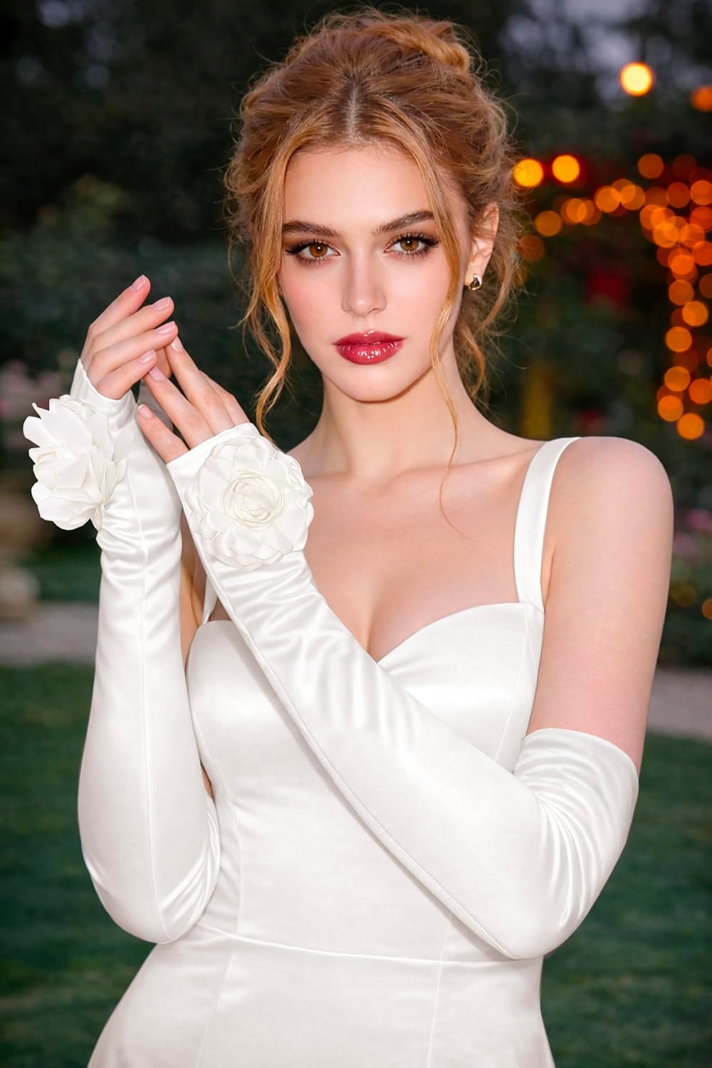 BABEYOND Opera Gloves for Women - Long Floral Satin Fingerless Gloves Stretchy Elegant Tea Party Accessories for Wedding Prom