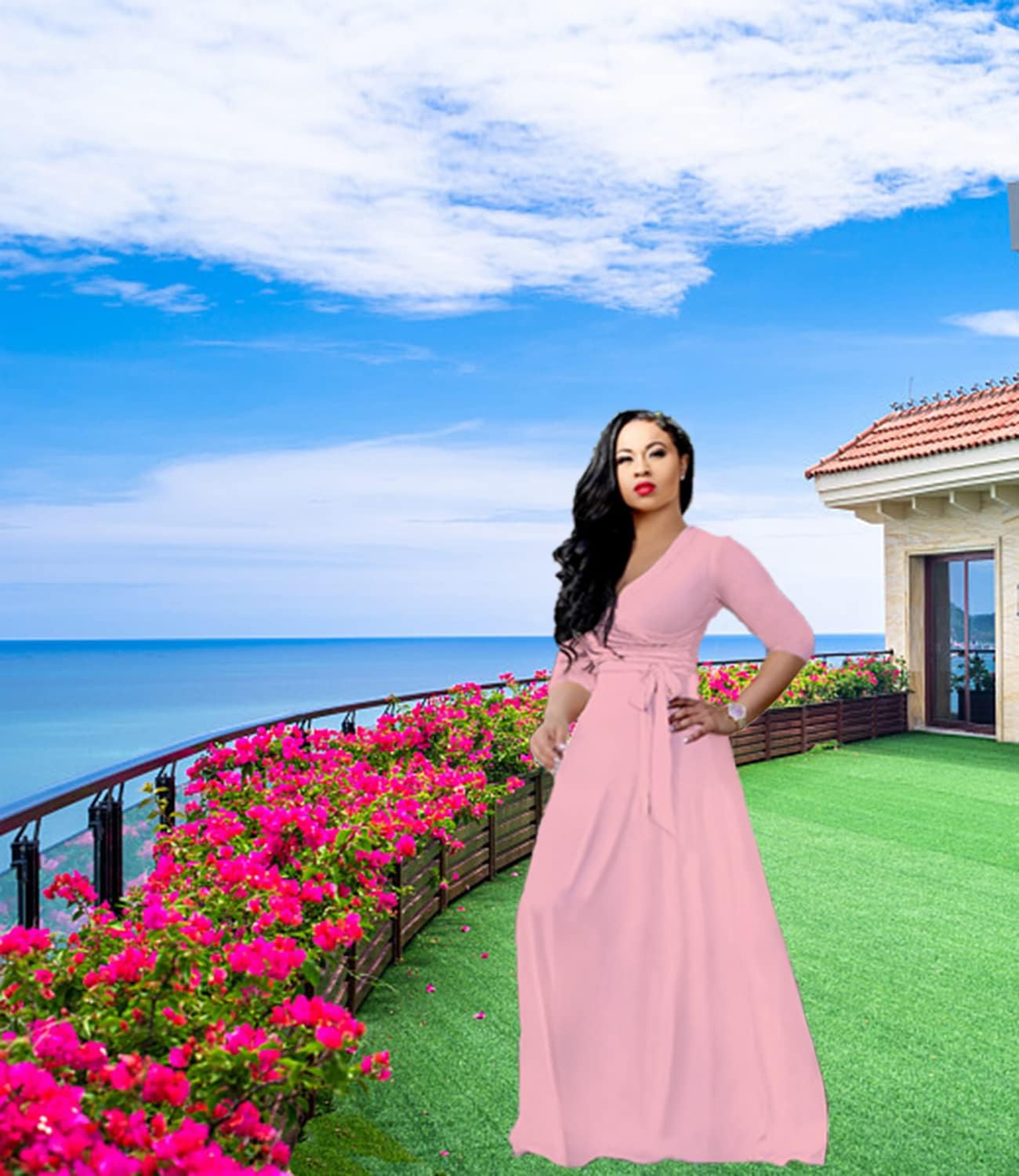 LightlyKiss Plus-Size Maxi Dresses for Women African Summer 3/4 Sleeves Beach Sundress with Pockets - Image 5