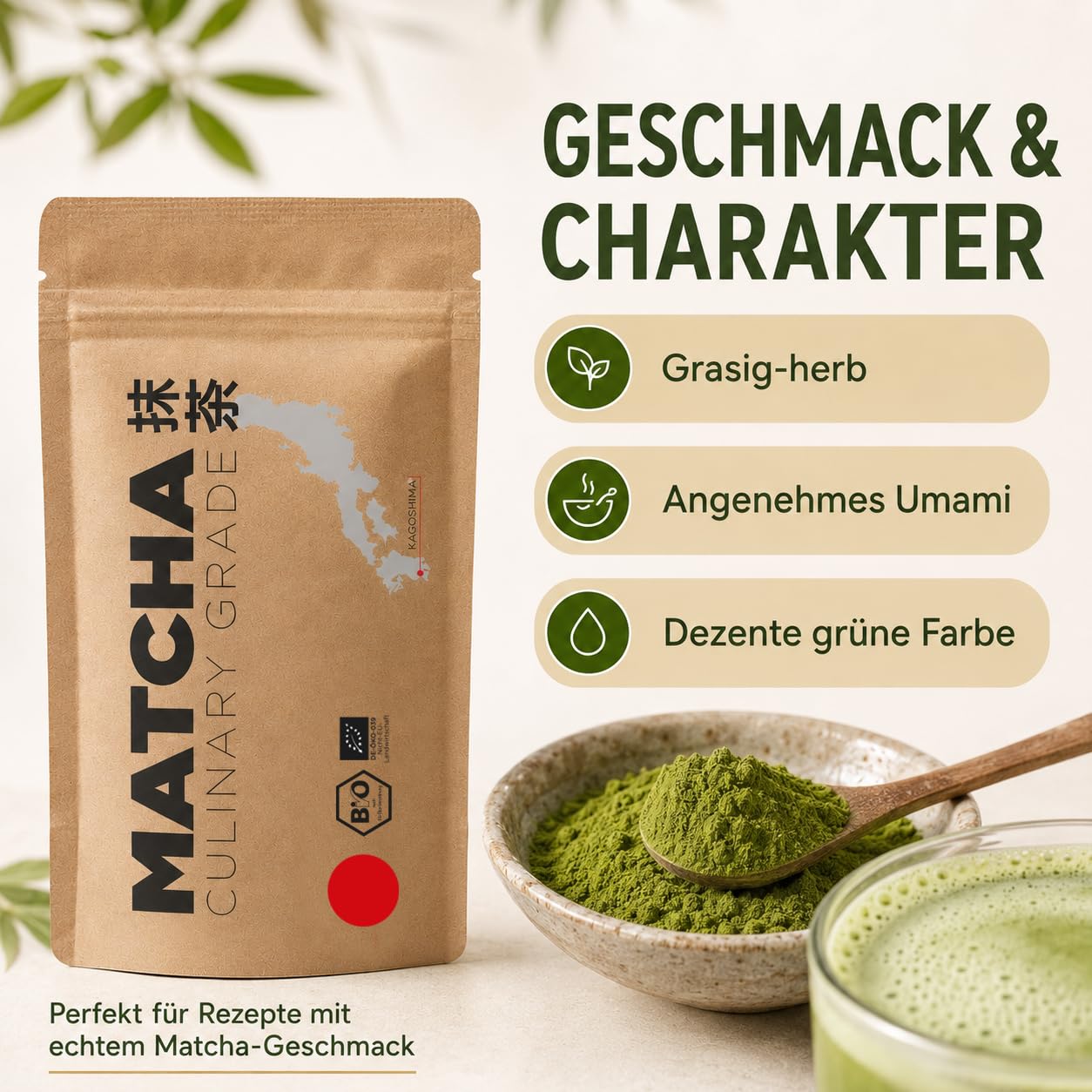 Bio Matcha Pulver Culinary Grade 1000g / 1kg | kulinarisches Grünteepulver als Grosspackung für Gastronomie Café Bäckerei Food Service & Co. | Matcha Latte Smoothies Backen