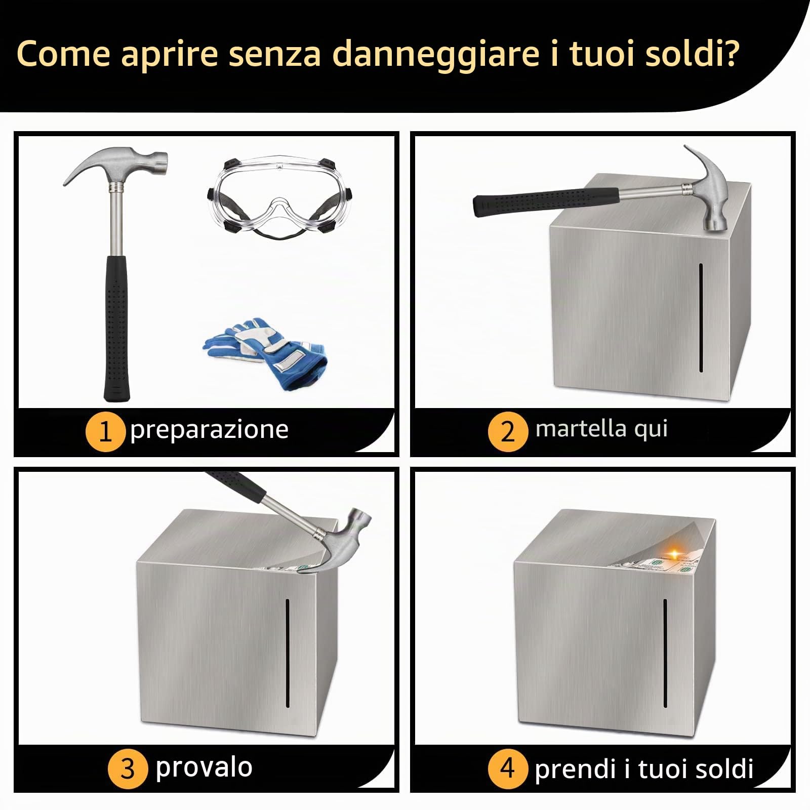 PHOGARY Salvadanaio per adulti, salvadanaio non apribile in acciaio inox, scatola di risparmio per monete (12 cm, argento)