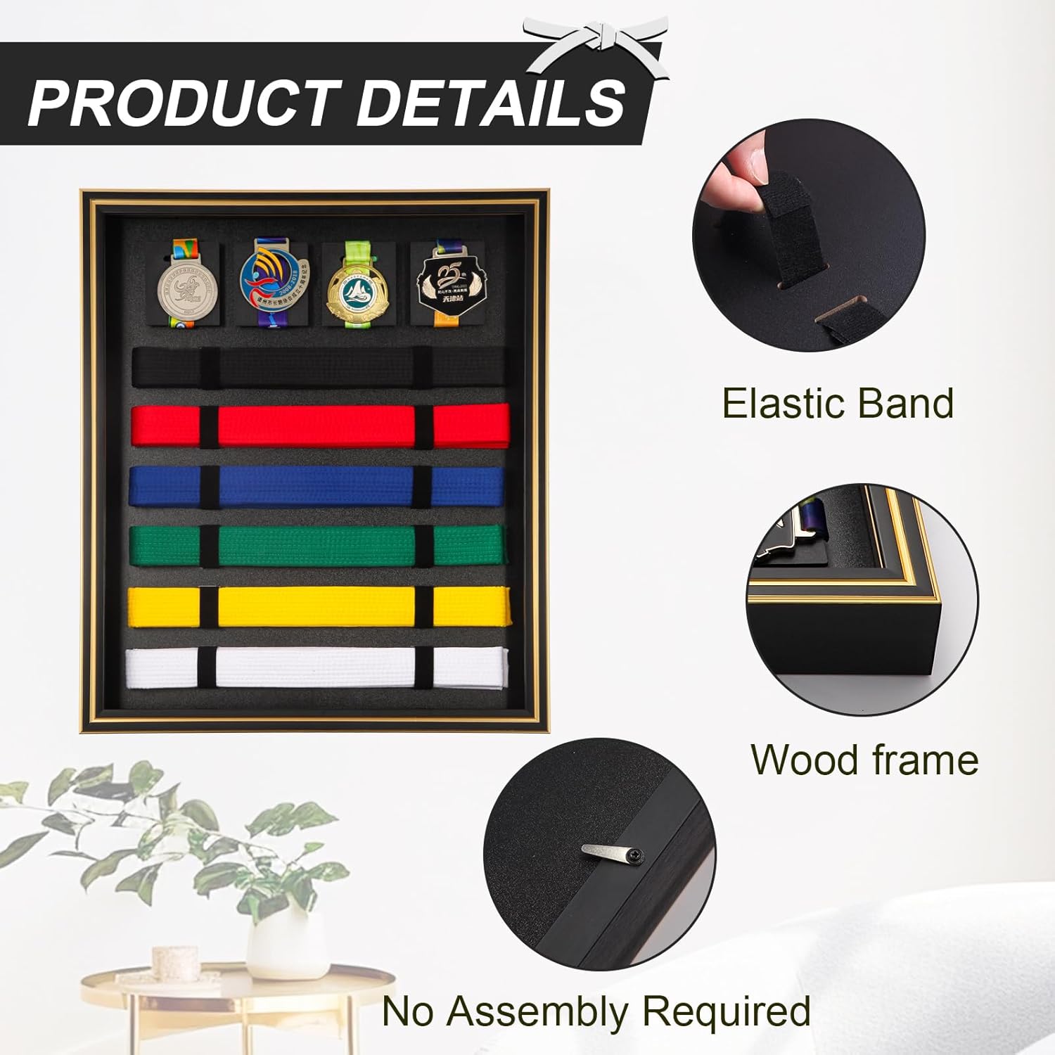Taekwondo Belt Display Rack - Wooden Martial Arts Belt Holder Organizer for Karate, Taekwondo, BJJ - Wall Mounted or Standing - Perfect for Black Belt & Color Belts