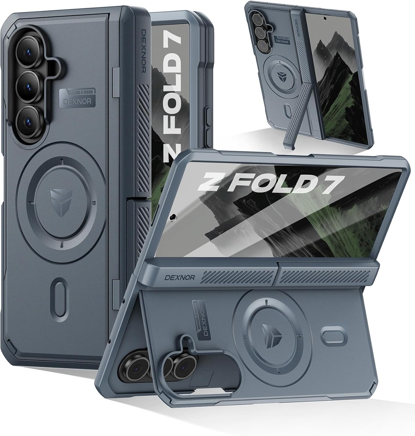 Dexnor Magnetic for Samsung Galaxy Z Fold 7 Case with Dual Kickstands & Front Screen Protector & Hinge Protection, Compatible with MagSafe, Full-Body Rugged Protective Cover Bumper Cases,6.5" Black