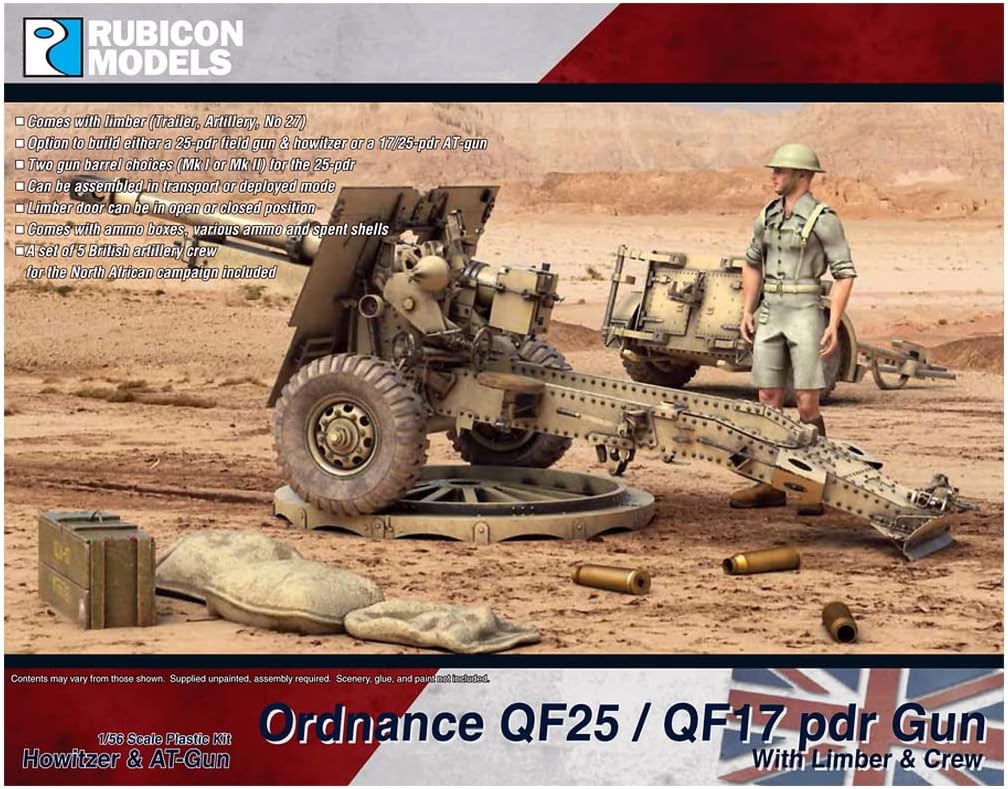 Rubicon Models Ordnance QF25 / QF17 PDR Gun Howitzer & at-Gun with Limber & Crew, RB0115