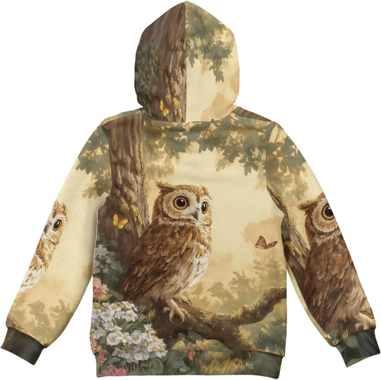 AmzPrint Toddler Big Girls Half Zip Fleece Hoodie Long Sleeve Pullover Holiday Novelty Owl Woods Flowers Print Yellow Popular Hoodies For Teen Girls