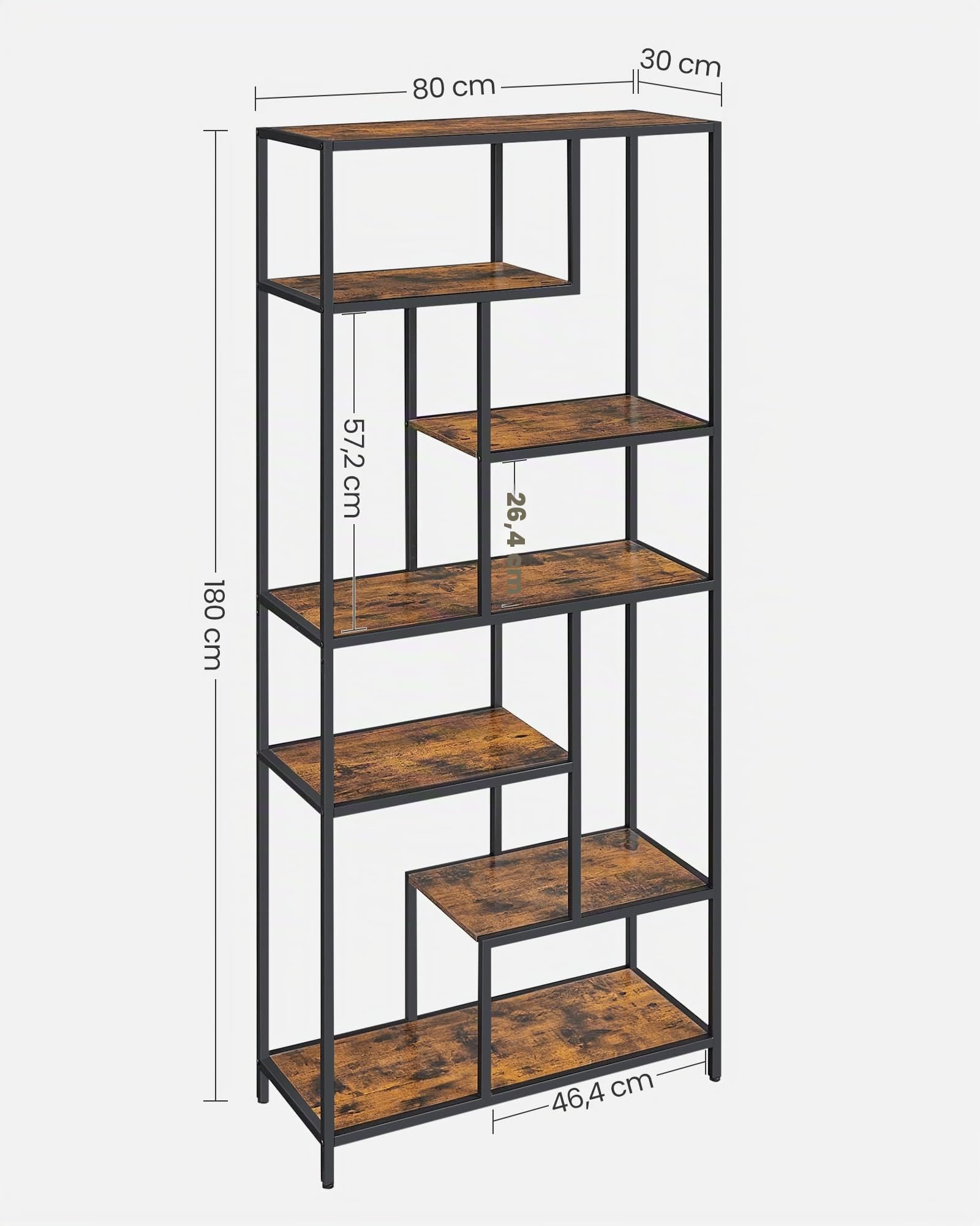 VASAGLE Bücherregal Standregal 6 Ablagen 30x80x180 cm Holzspan tintenschwarz-vintagebraun