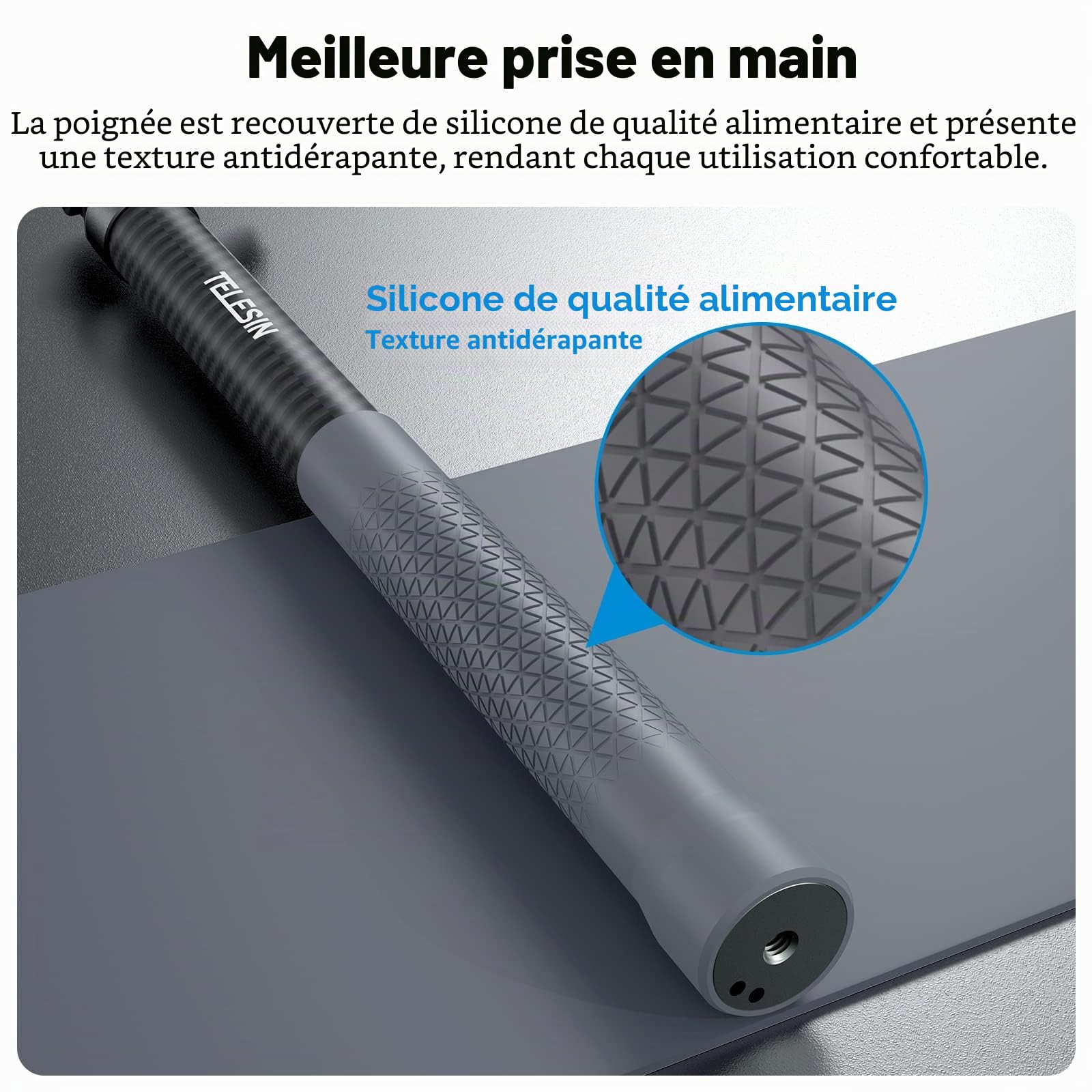 TELESIN 1,2 M Perche à Selfie en Fibre de Carbone pour GoPro/DJI/Insta360