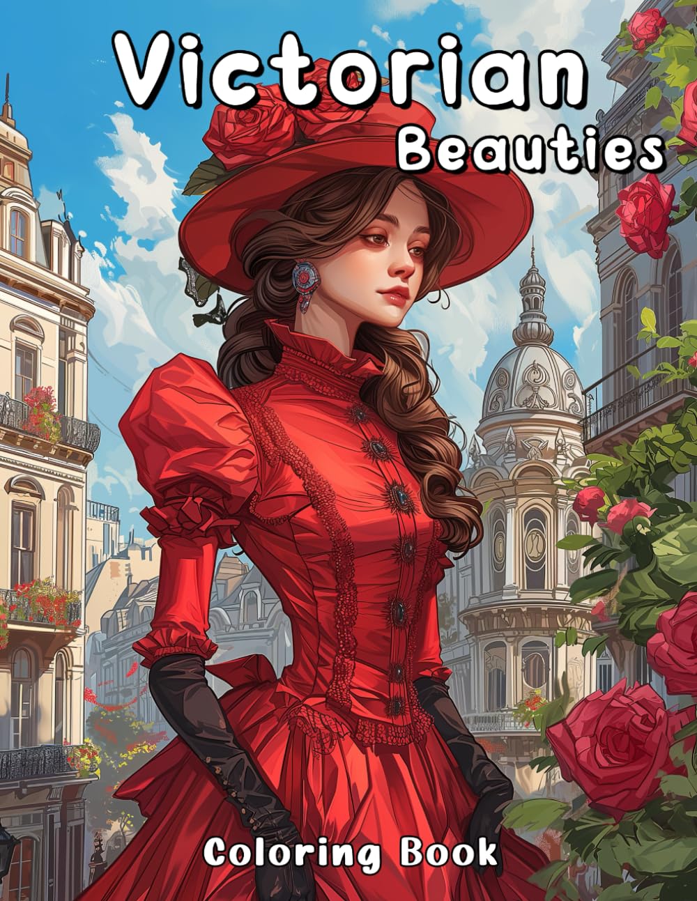 Victorian Beauties Coloring Book: Beautiful Women with Elaborate Hairstyles and Lovely Dresses, Grayscale Fashion Illustrations for Adults Relaxation