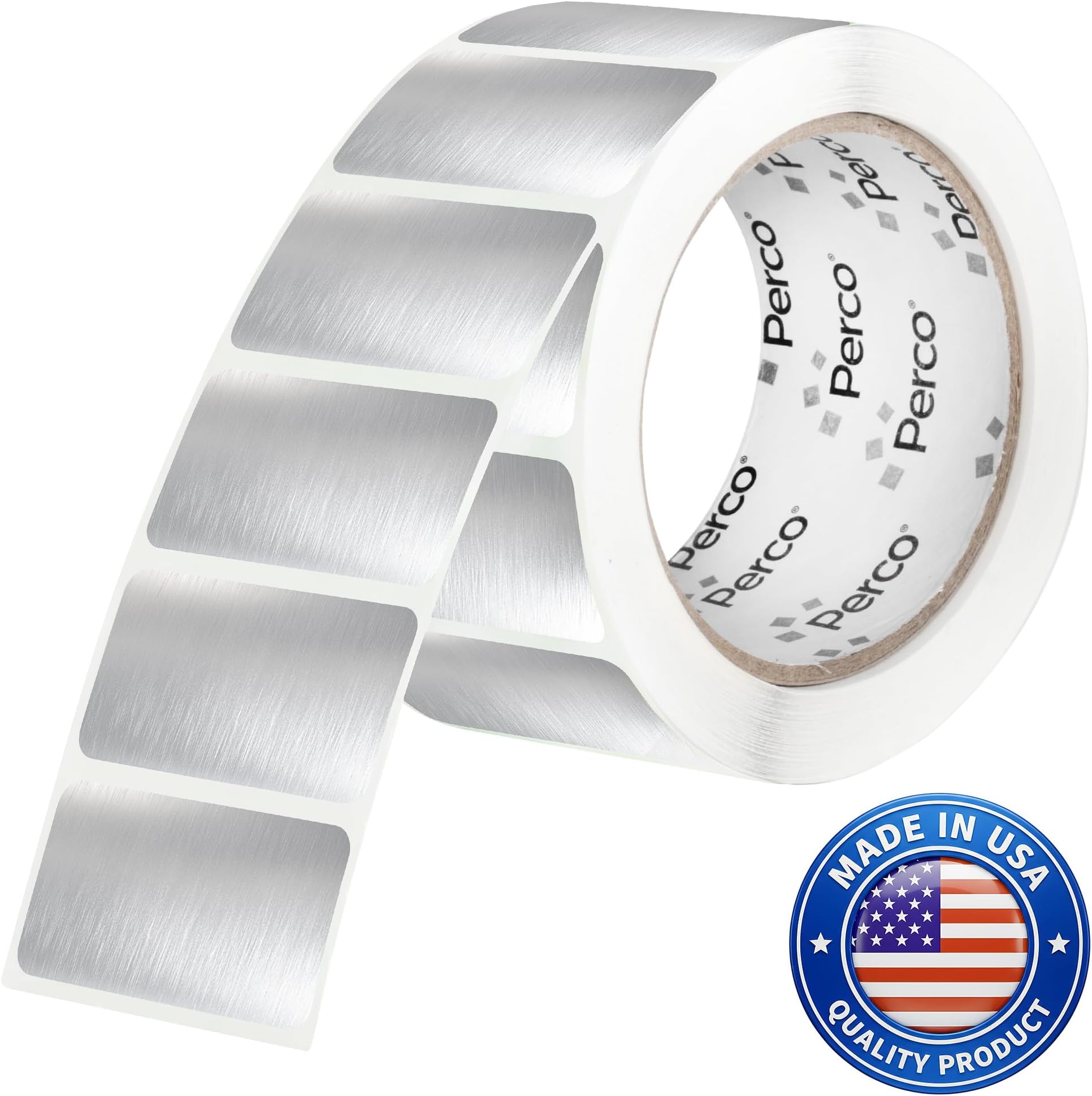 Metallic Silver 1x2 Inch Sticker Labels with Perforation for Easy Tear-Off — 500 Stickers Per Roll — Strong Adhesion, Asset Tags, Tech Labels & Modern Identification — Made in USA