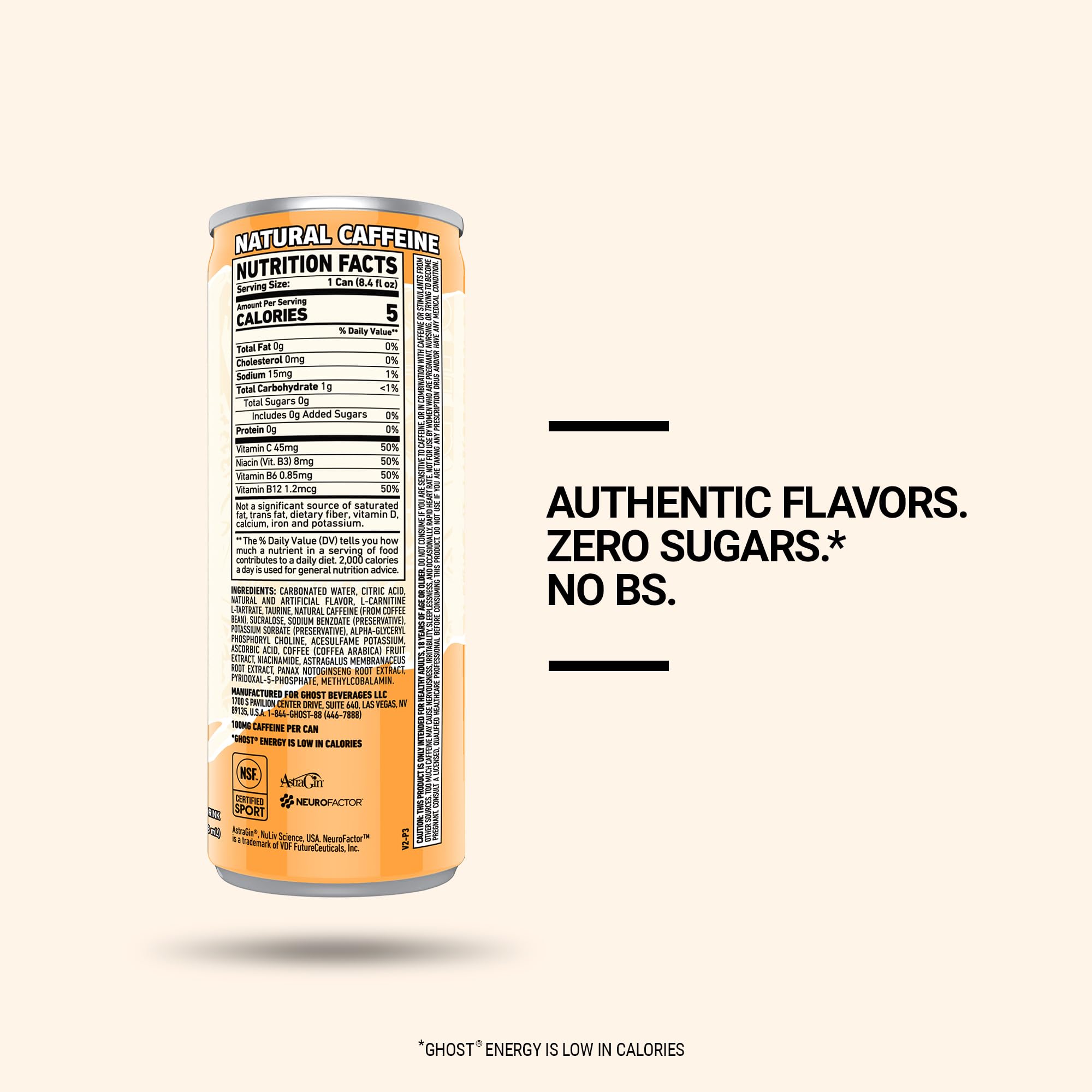 GHOST Energy Drink - 24-Pack Orange Cream 8 4oz - Energy Focus No Artificial Colors - 100mg of — view 3