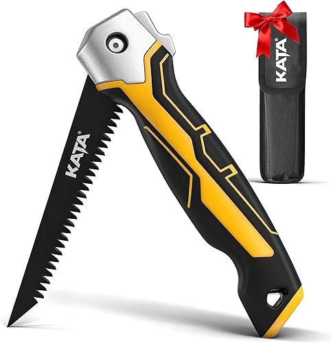 Sierra de jab plegable KATA - Sierra de mano compacta, abridor de planchas con forma de llave con mango suave, sierra de metal de 7TPI con dientes