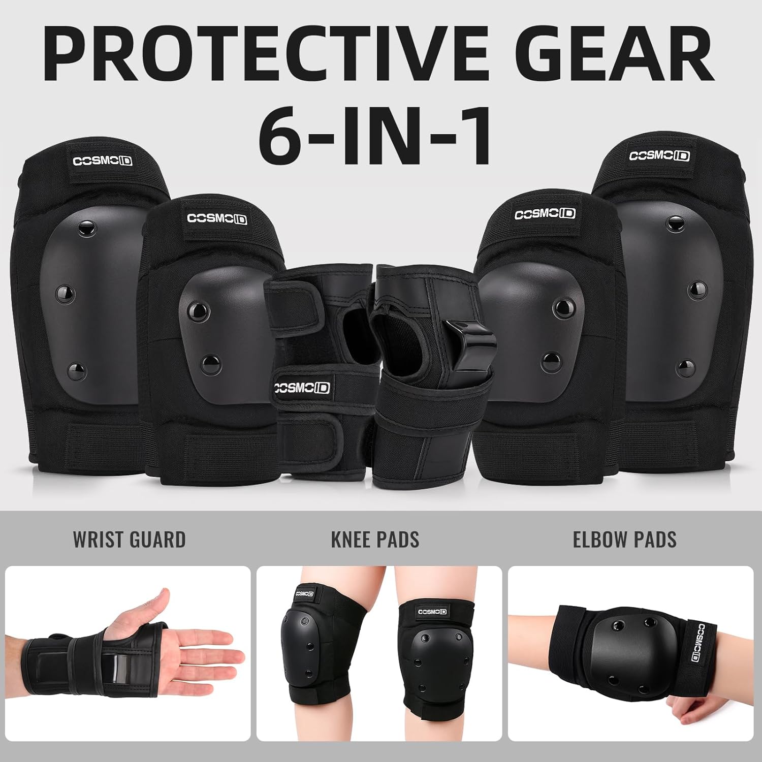 レディース/メンズ/ユース用膝パッド 大人用膝と肘パッド 手首ガード付き ローラースケート、スケートボード、スケートボード、スクータ