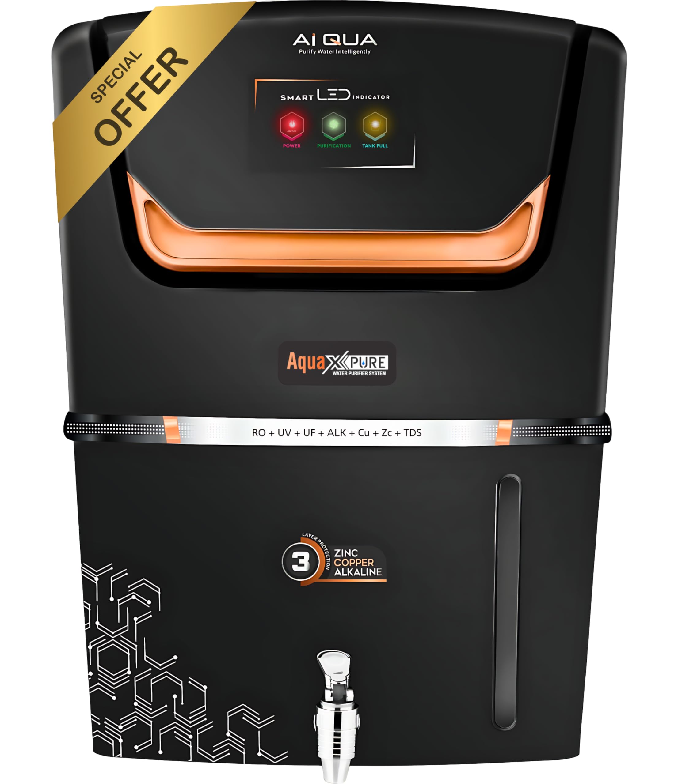 AquaXpure® Premium AI Black RO Water Purifier by All India Group | 7 in1 Bio Filter (RO+ UV+ COPPER+ ZINC+ ALK+ MEMBRANE+ TDS CONTROL) Best for All Water Supplies 0-4000ppm | LED | 12 Stage | 20 LPH-image-22