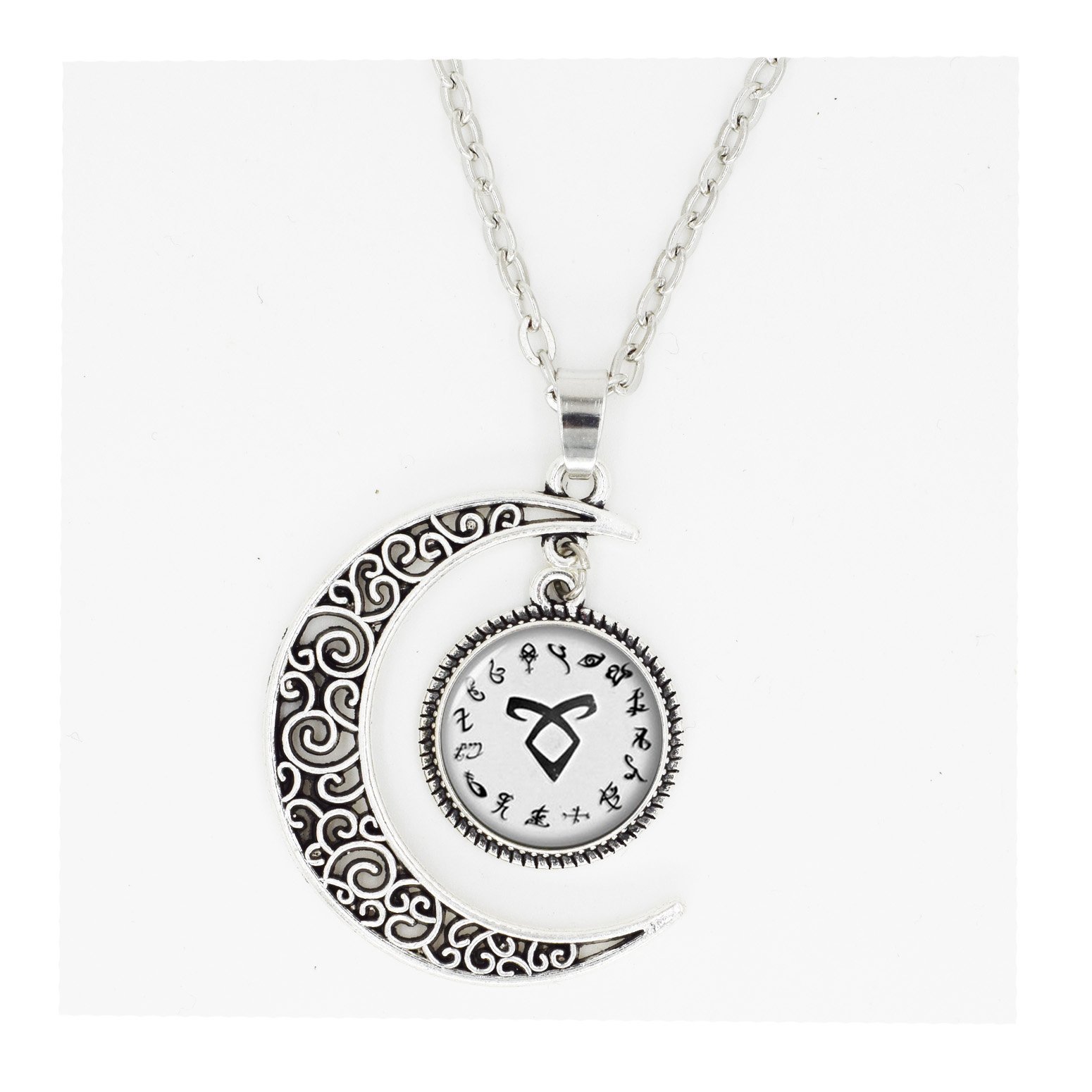 Skybobyfull moon necklace Rune Mortal Instruments Shadowhunter Necklace City of Bones Necklace glass Cabochon Necklace