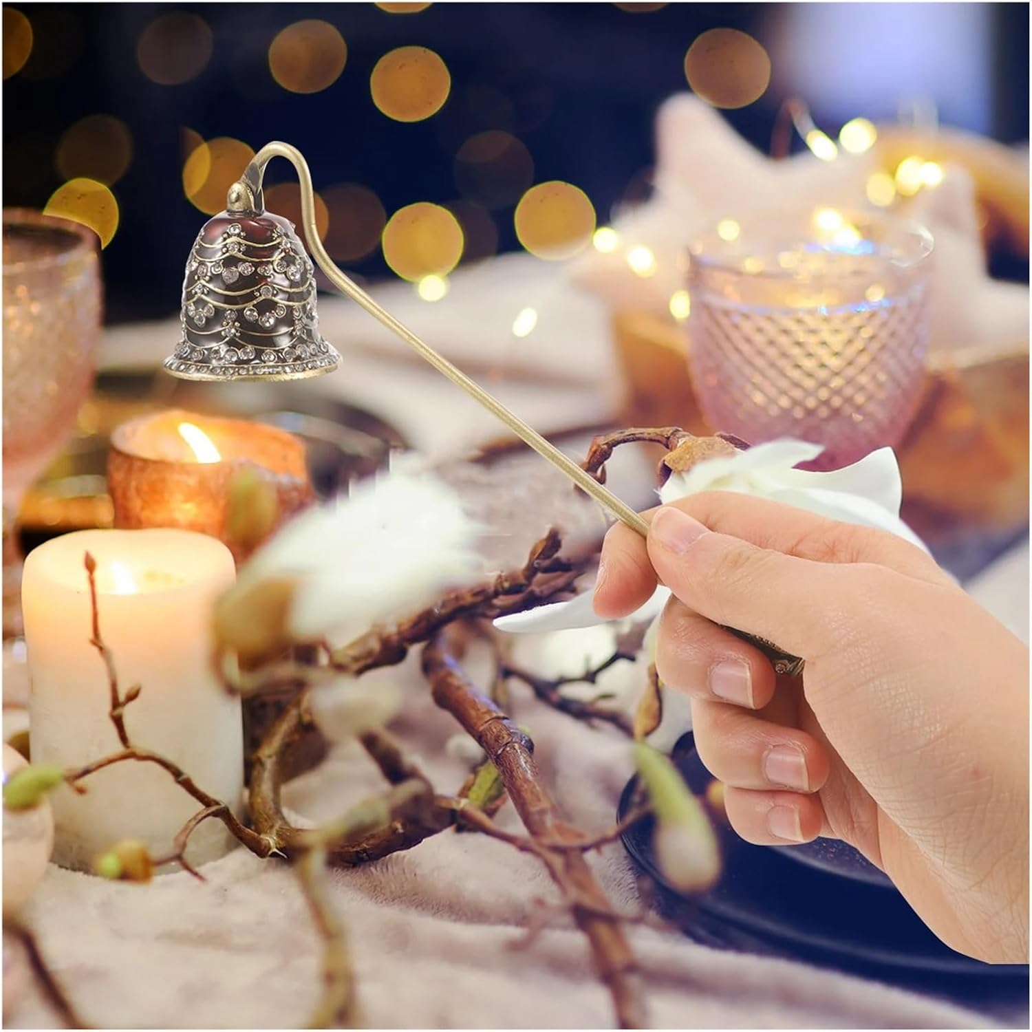 Candle Snuffer Vintage Vintage Rhinestone Snuffer with Long Handle Elegant Flame Extinguisher Tool for Home Wedding Party Use Gift