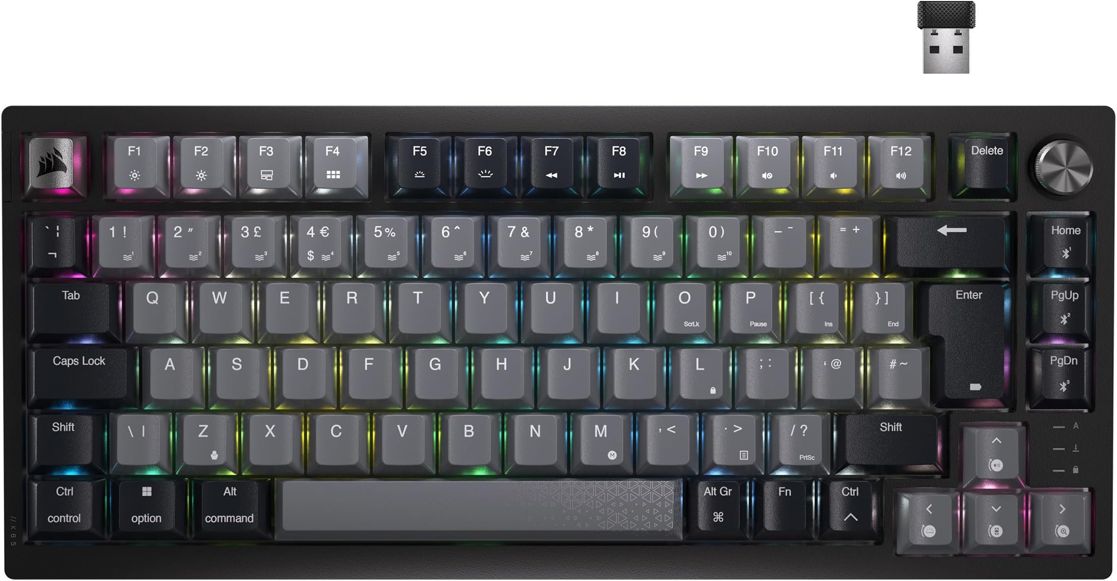 Corsair K65 PLUS WIRELESS 75% RGB Mechanical Gaming Keyboard – Pre-Lubricated MLX Red Linear Switches – PBT Dye-Sub Keycaps – iCUE Compatible – PC, PS5, PS4, Xbox – QWERTY UK – Black/Grey