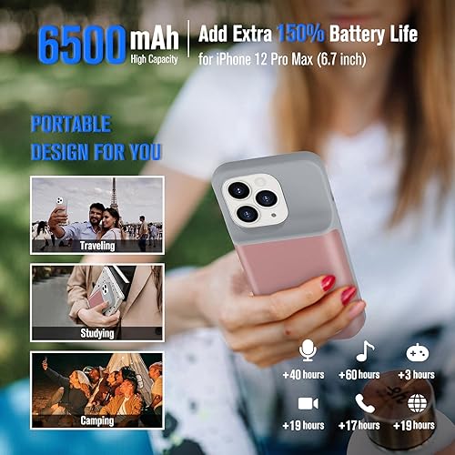 Miniatura 8 de Gladgogo Funda de carga para iPhone 12 Pro Max, ultradelgada, batería recargable de 6500 mAh, cargador protector extendido, paquete de batería