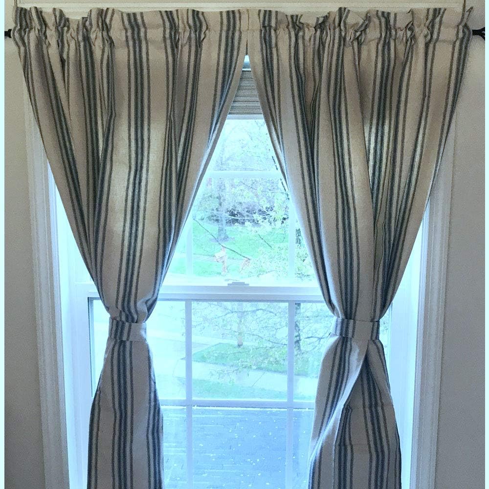 Grain Sack Stripe Cream and Colonial Blue 63" Lined Cotton