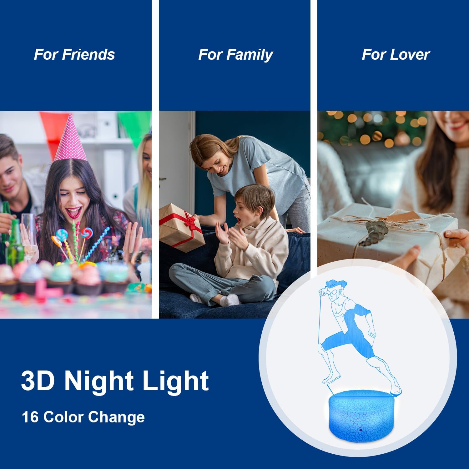 3D Illusion Lamp, 3D Night Light Remote Control Desk Visual Lamp 16 Changeable Colors Birthday Gifts Night Lights for Girls Kids Home Decor. image 3