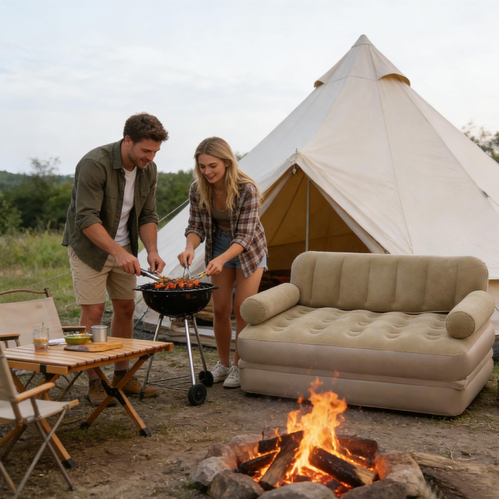 Luftsofa Mit Luftpumpe Und Als Faltbett Nutzbar | Camping Couch Zum Aufblasen Für Erwachsene Und Kinder Reisen Wandern Roadtrip Urlaub Garten Hof Terrasse