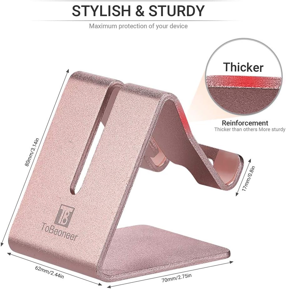 Popular Cell Phone Stand Holder - ToBeoneer Aluminum Desktop Solid Portable Universal Desk Stand Compatible with All Mobile Smart Phone Huawei iPhone X 8 7 6 Plus 5 Ipad Mini Tablet Office Decor (Rose Gold)