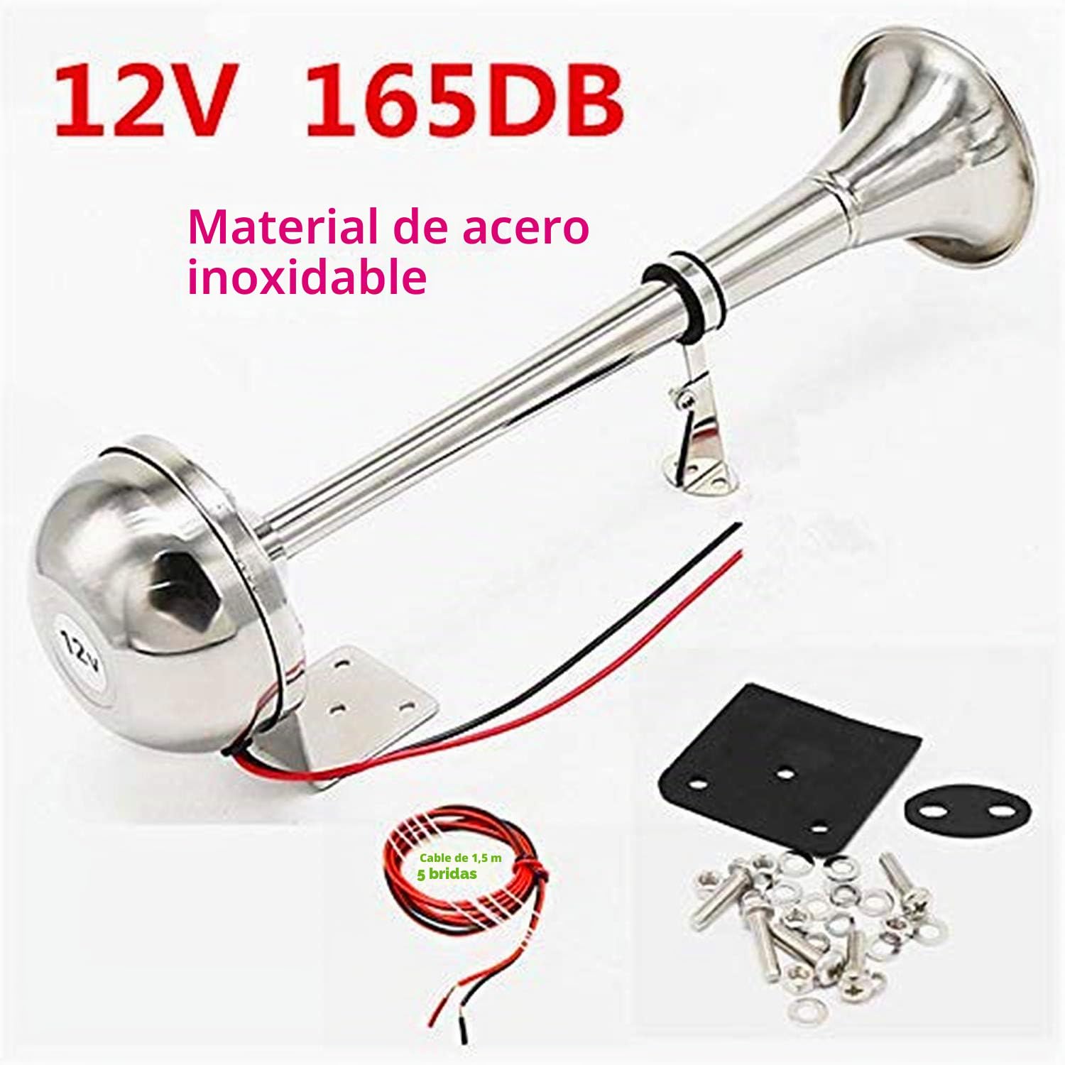 Bocina de coche bocina eléctrica corneta nave bocina marina sola trompeta acero inoxidable 304 bocina 135DB altavoz para cualquier 12V rueda barco tren coche camión furgonetas Yate etc