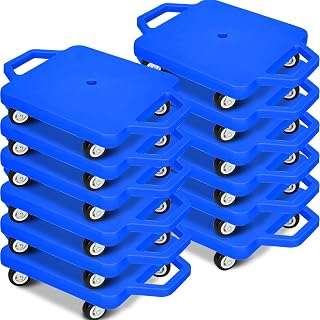 12 Pcs Sports Scooter Board with Handles Sitting Scooter Board Blue Plastic Casters Sport Floor Scooter Board for Kids Children Gym Indoor and Outdoor Activities Play Equipment