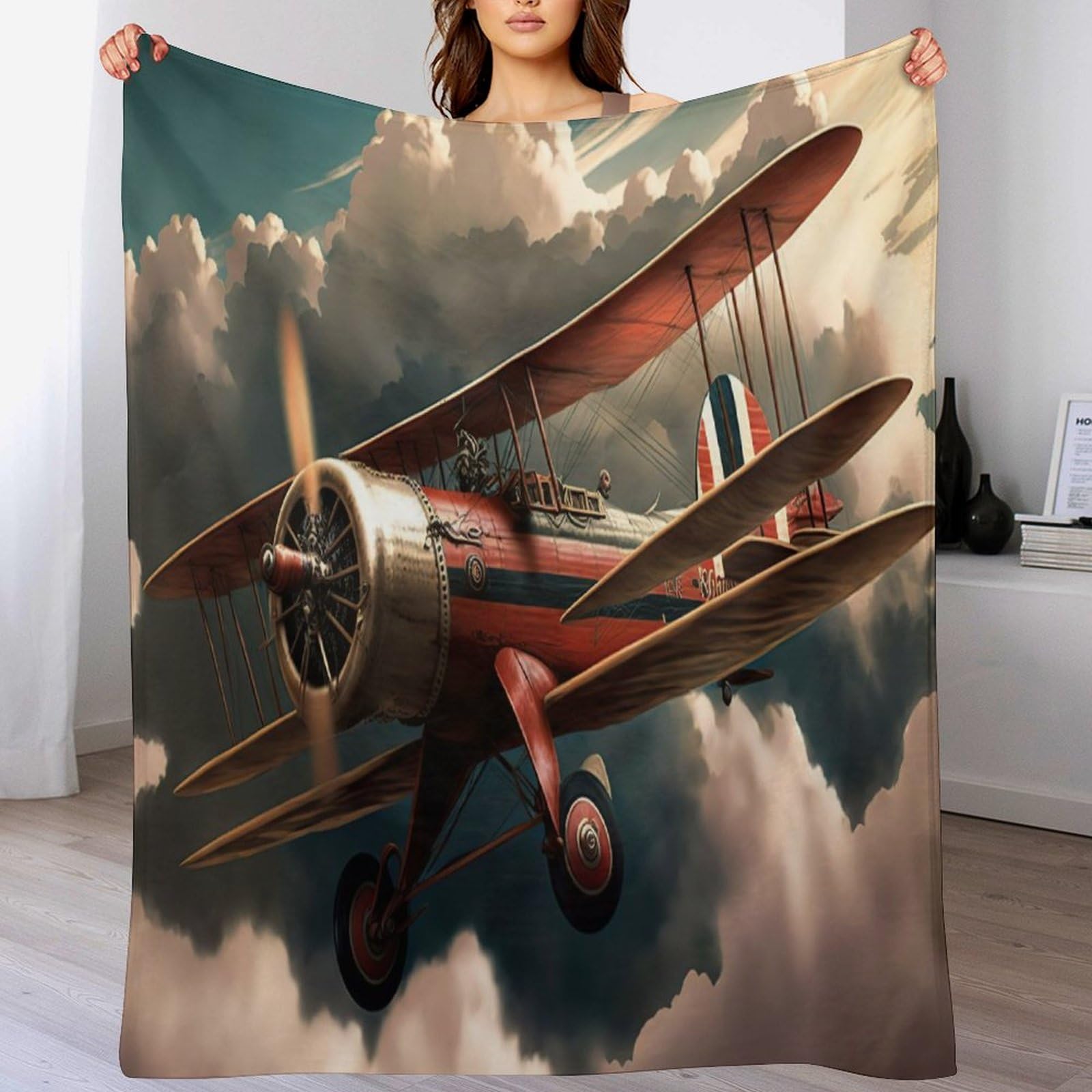 Couverture plaid de flanelle supérieure motif avion aux finitions soignées
