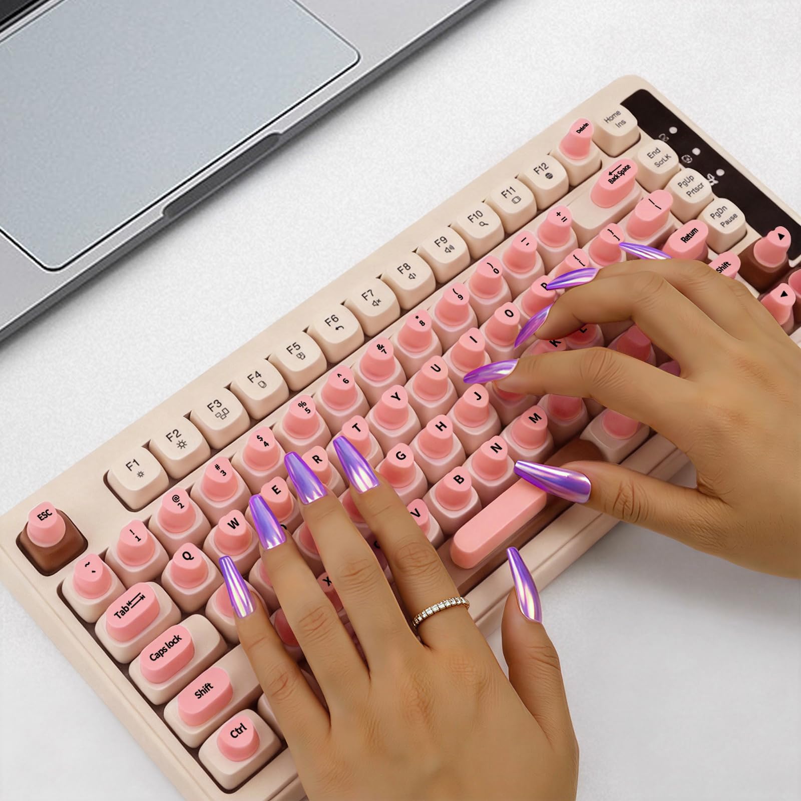 Raised Keyboard Stickers for Long Nails - Soft Silicone Keycap Bubbles for Comfortable Typing, Anti-Mistouch PC Desktop Protection Manicure Saver, Quiet Tactile Button Covers-Pink