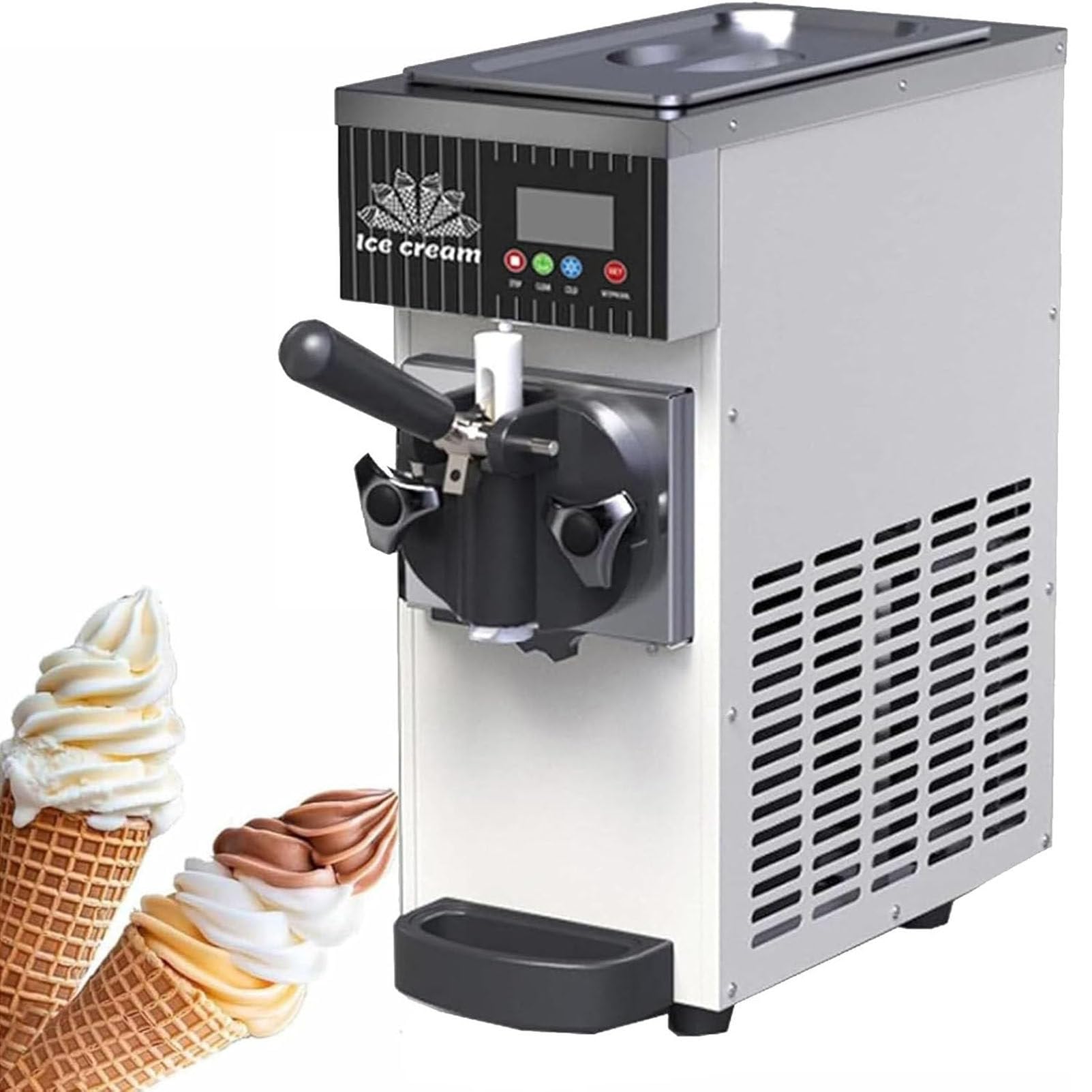 PioMue Countertop Italian Ice Cream Maker, Commercial Ice Cream Machine,Soft Ice Cream 4-5kg/H with LCD Screen, for Yogurt, Coffee, Snack Bar CreamWhite