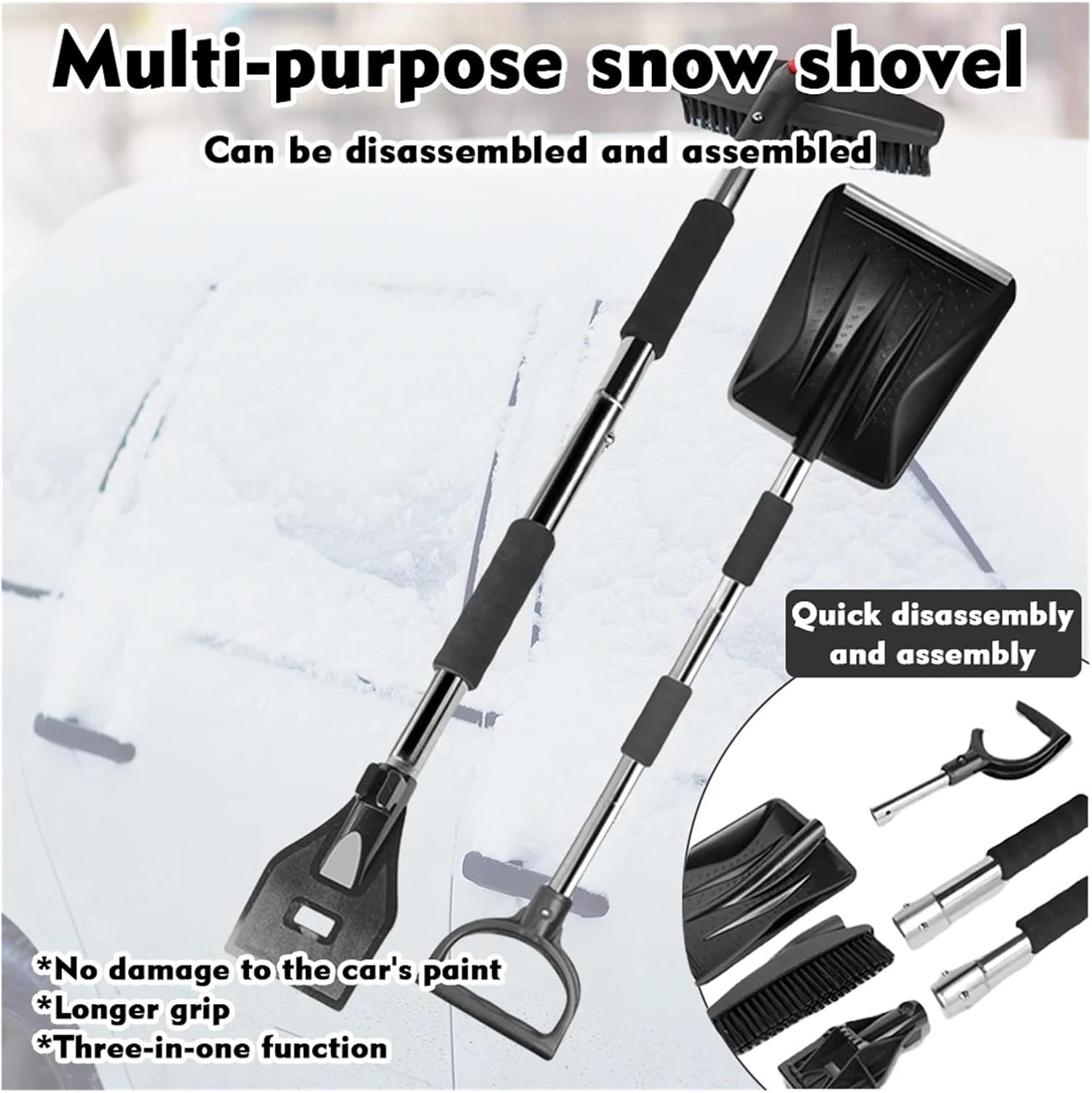 Car Mounted Snow Shovel, Metal Stainless Steel Telescopic, Detachable Ice Removal Device, Cleaning and Defros(12PCS Double Layer)