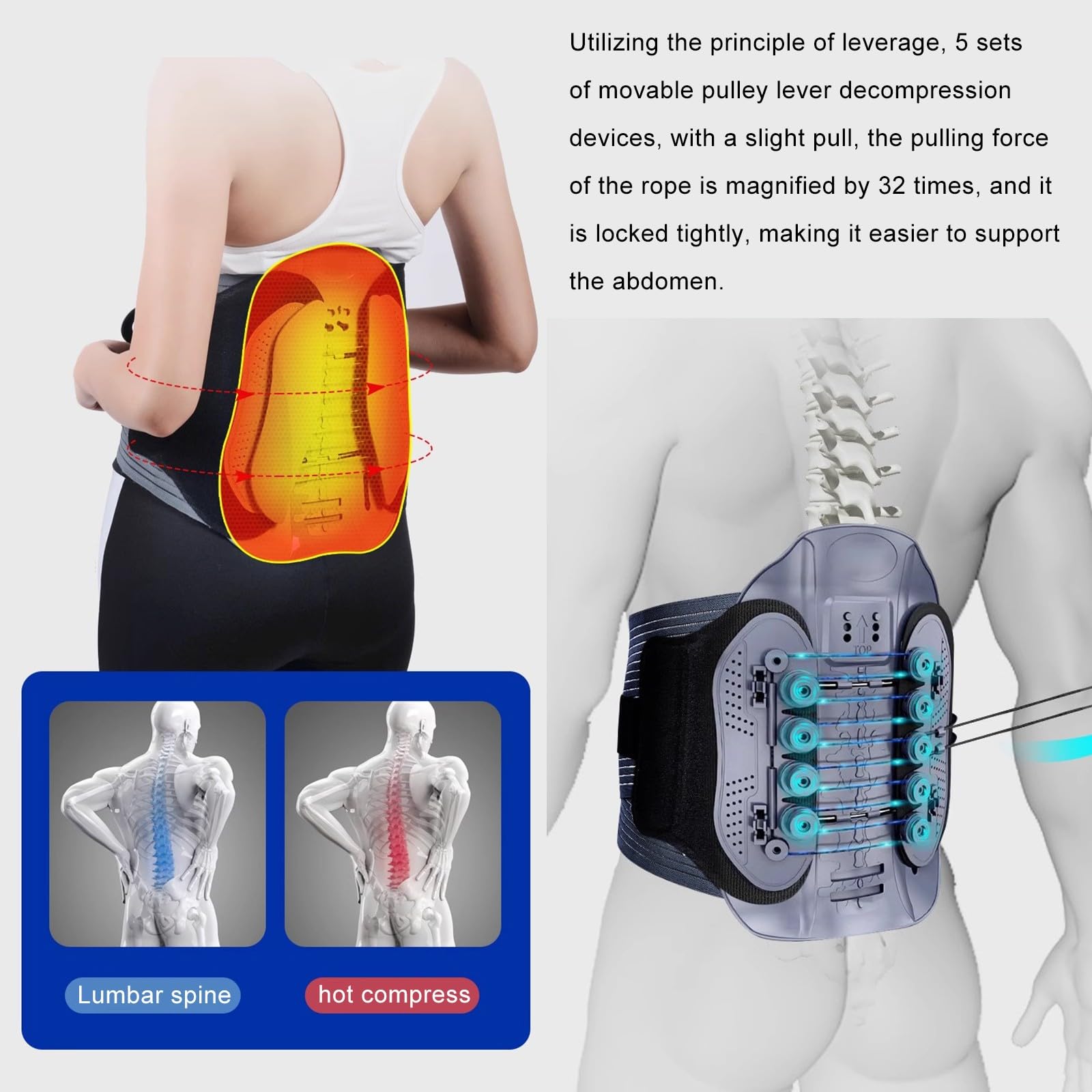 NICHOY Soporte de fijación Lumbar - Soporte de Espalda de descompresión de la Columna Vertebral, Soporte de reparación postoperatoria Protector de Cintura(L-L)