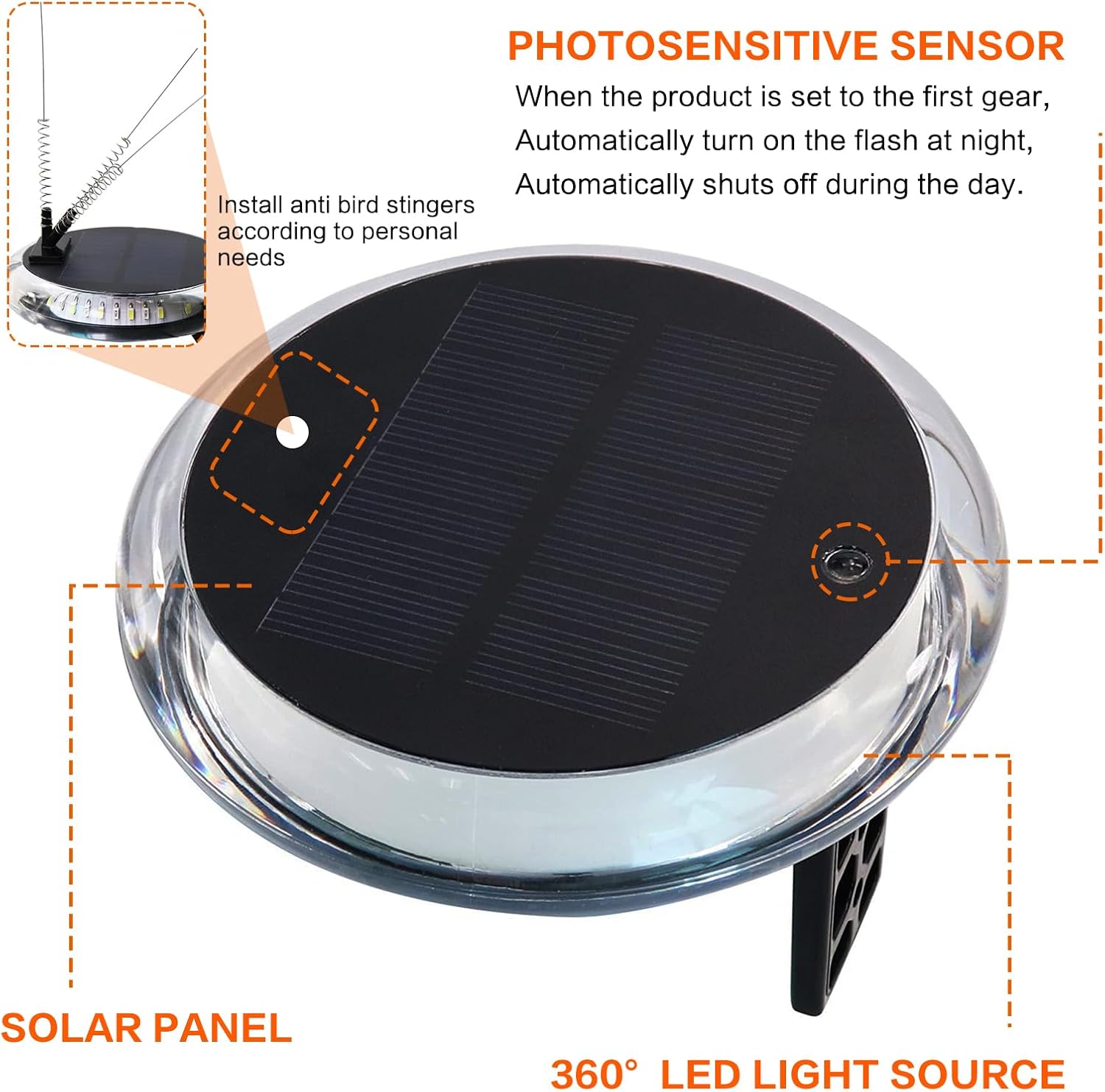 Outdoor LED Navigation Lights 6 Modes Multifunctional IP67 Waterproof Solar Charging Positioning Lighting for Sea Marine Vessels Yachts Docks Boats Pontoon