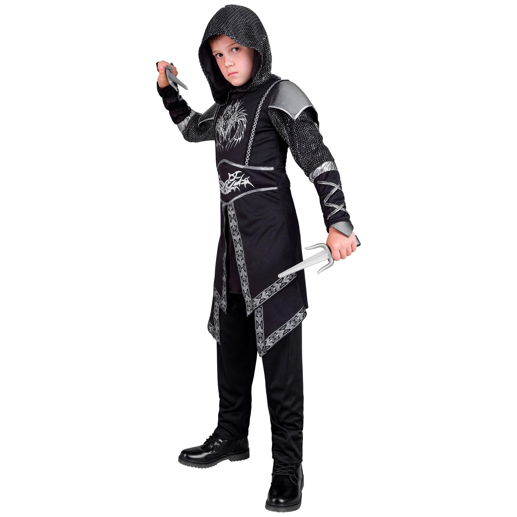 W WIDMANN MILANO Party Fashion - Disfraz niño caballero oscuro, negro, medieval, soldado, ninja, guerrero