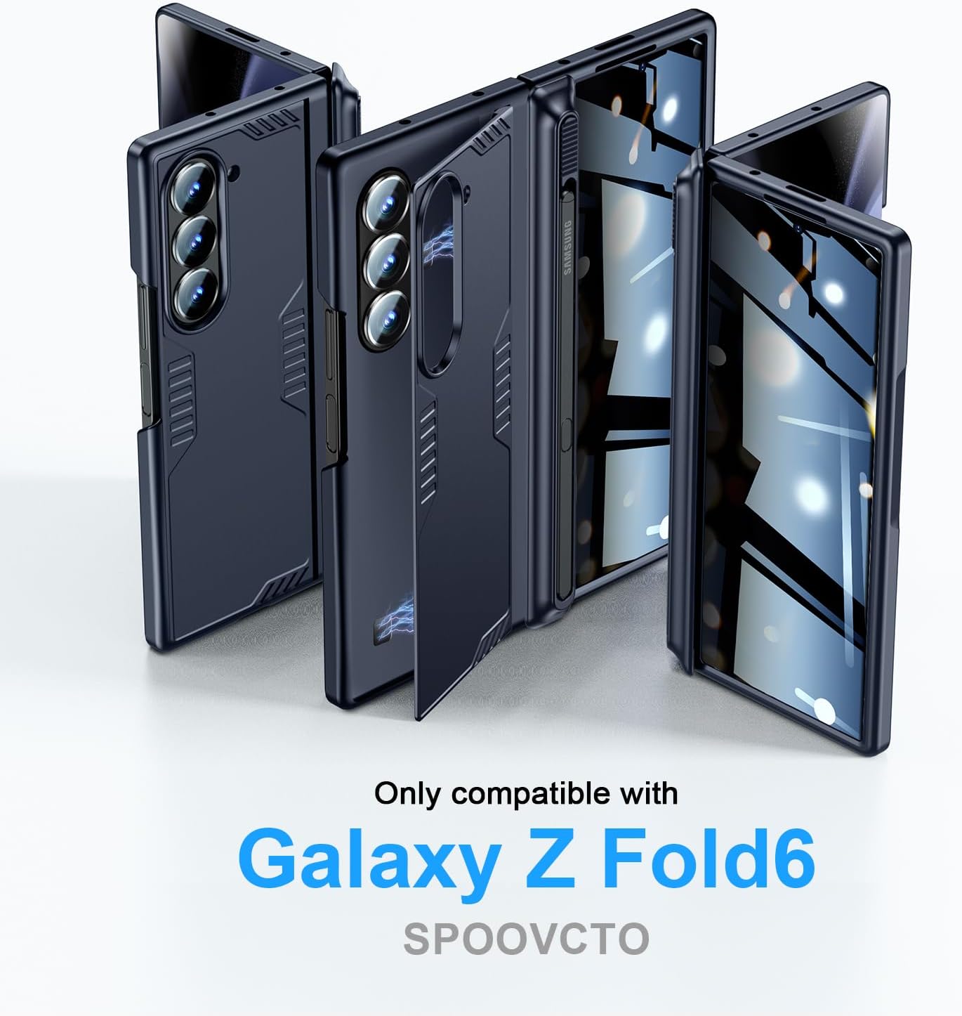 for Samsung Galaxy Z-Fold-6 Privacy Case: with Slim S Pen Holder (Not Include Pen), Anti-spy Screen Protector, Hidden Kickstand, Hinge Protection,for Z Fold6 Phone Cover (Blue with Privacy Screen)