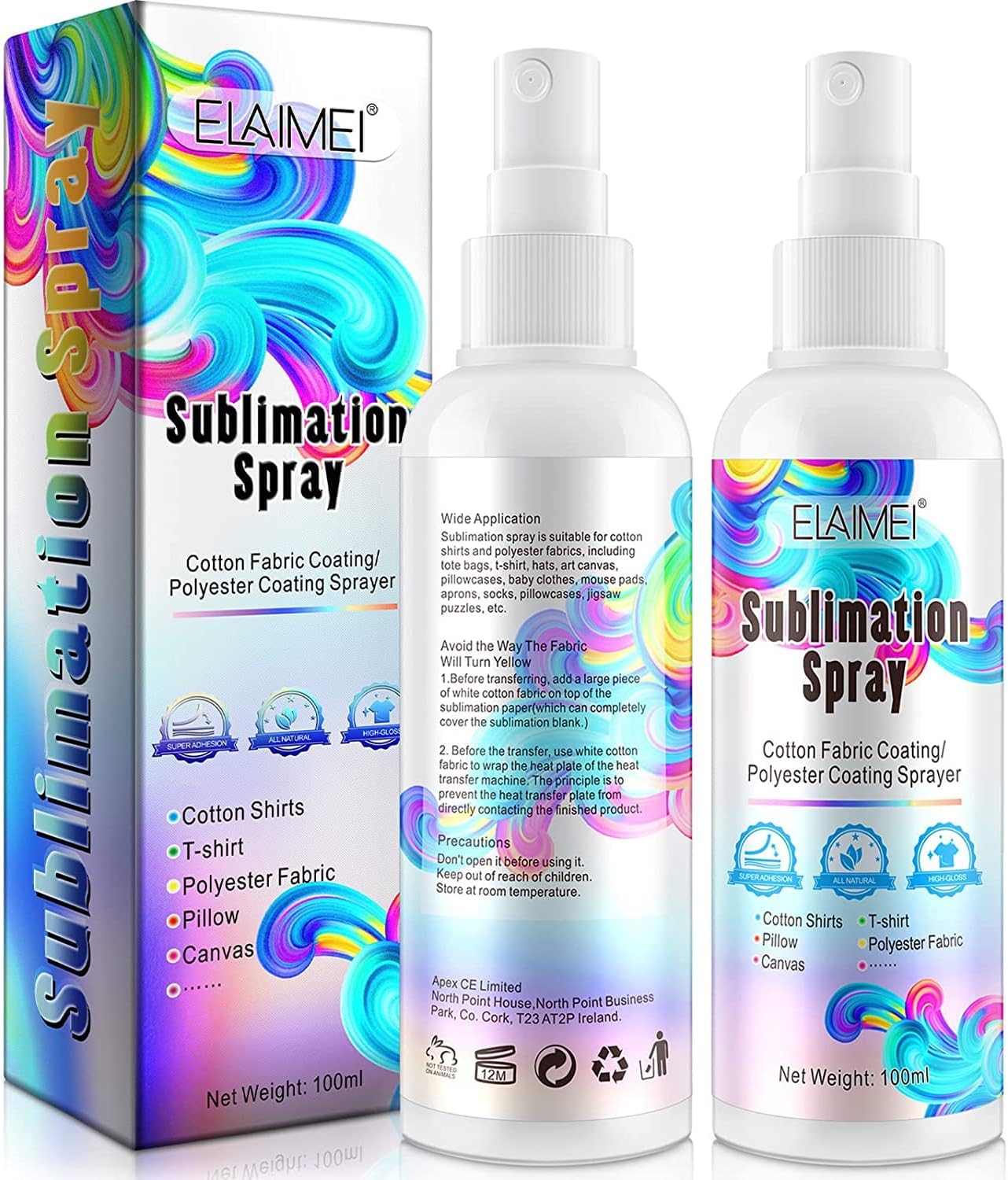 Sublimation Spray for Cotton Shirts, Sublimation Coating Spray, Bright Glitter Adhesive Spray Supplies, Including All Cotton Polyester Fabric Canvas Mugs Tumblers, Super Adhesion (2PCS-200ML)