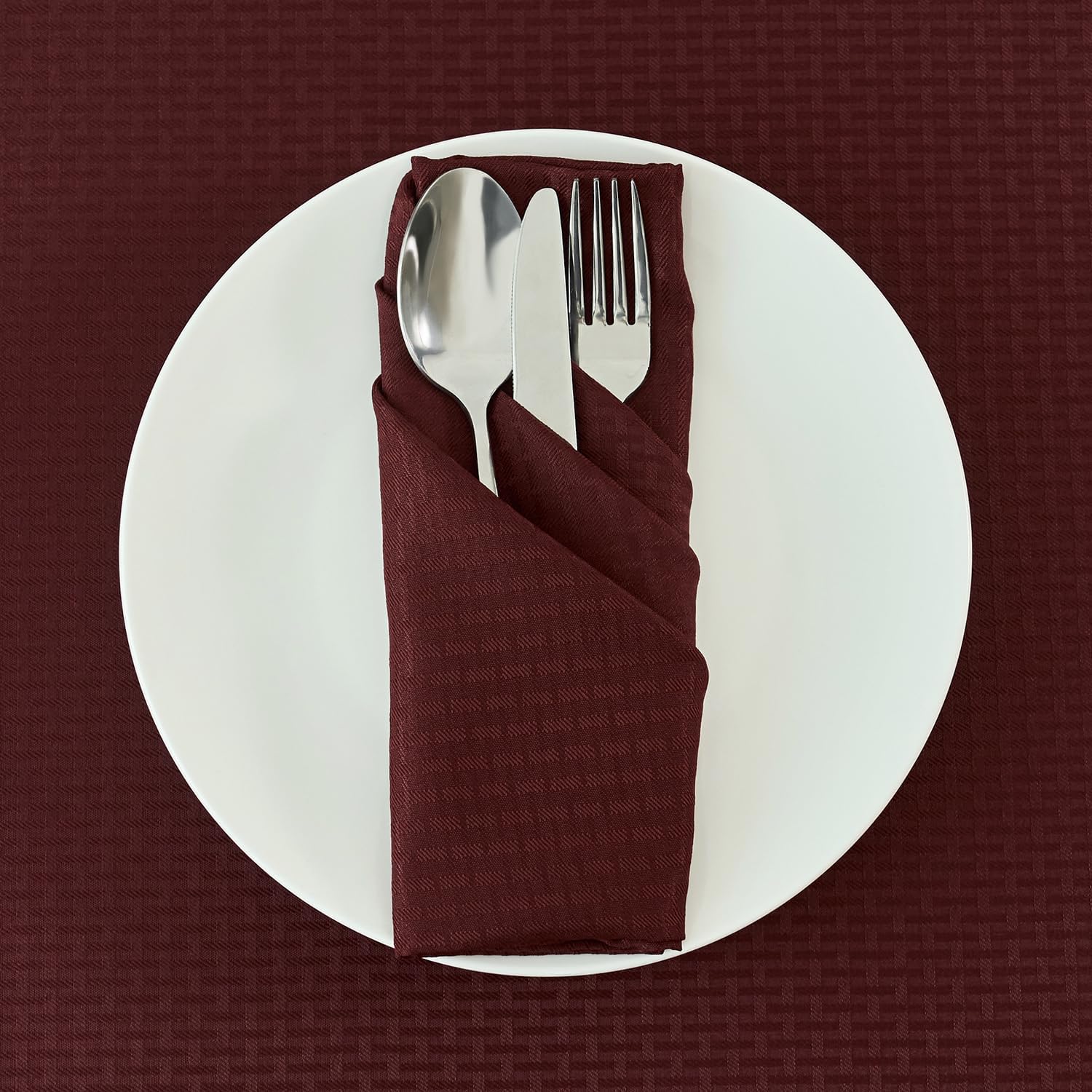 maxmill Cloth Napkins Weaved Texture Pattern Soft Comfortable and Luxury Serviette for Restaurant Family Dinners Weddings Parties and Banquets Set of 4 Pieces, 20 x 20 Inch Burgundy image 5
